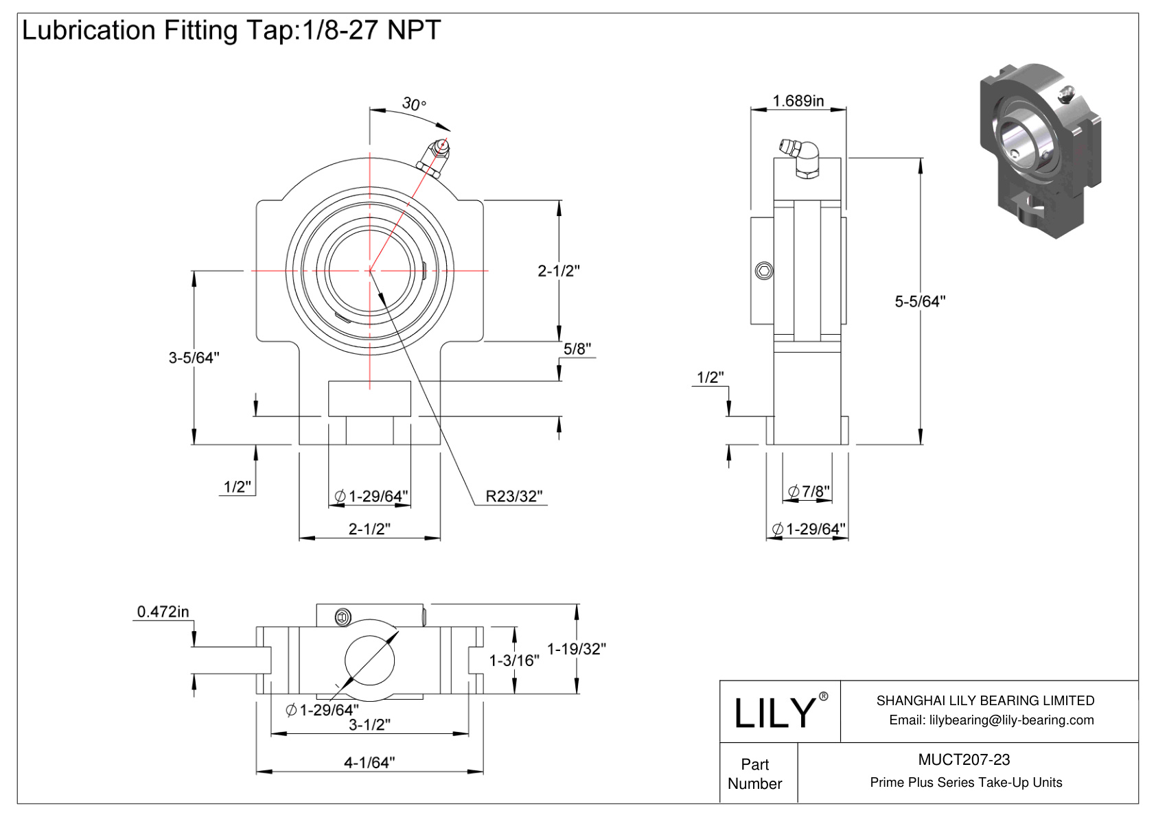 MUCT207-23 Prime Plus Series Take-Up Units cad drawing