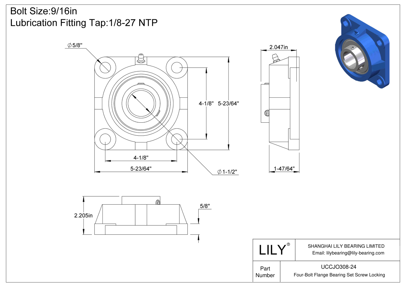 UCCJO308-24 Tornillo de fijación del cojinete de brida de cuatro pernos cad drawing