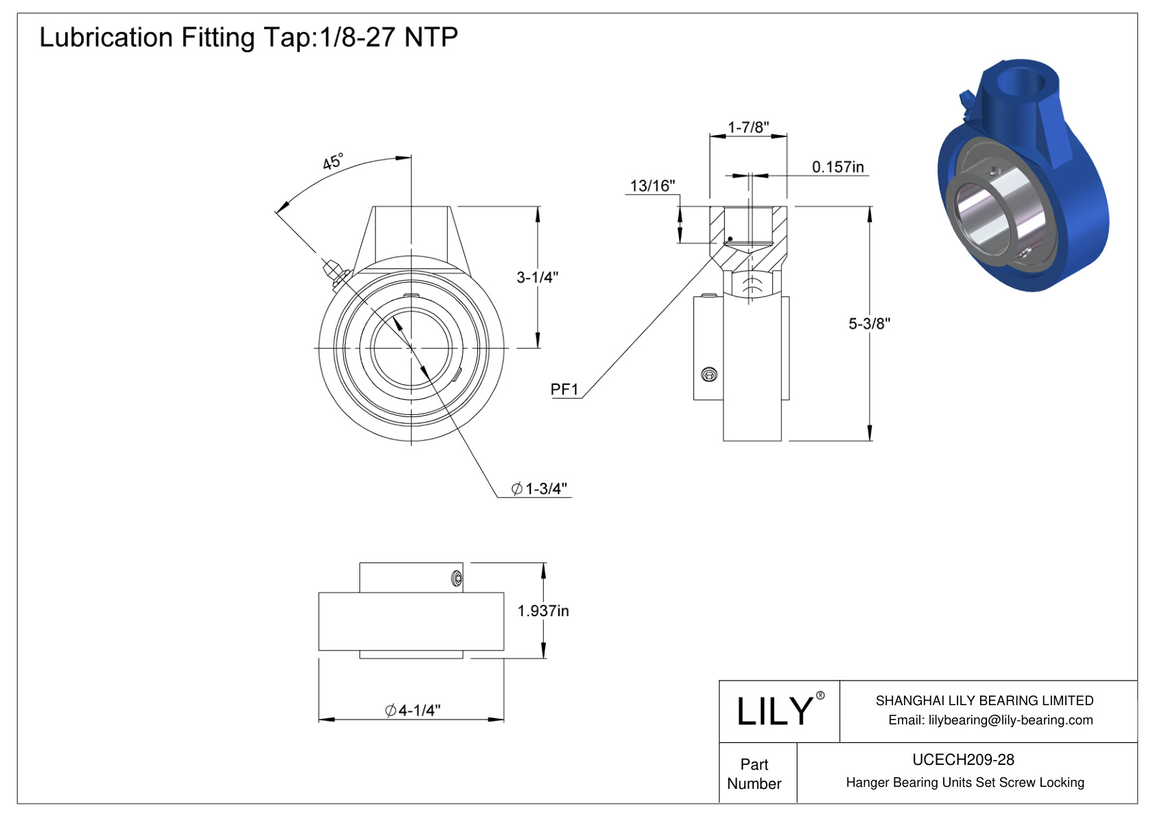 UCECH209-28 悬挂轴承单元 固定螺钉锁定 cad drawing