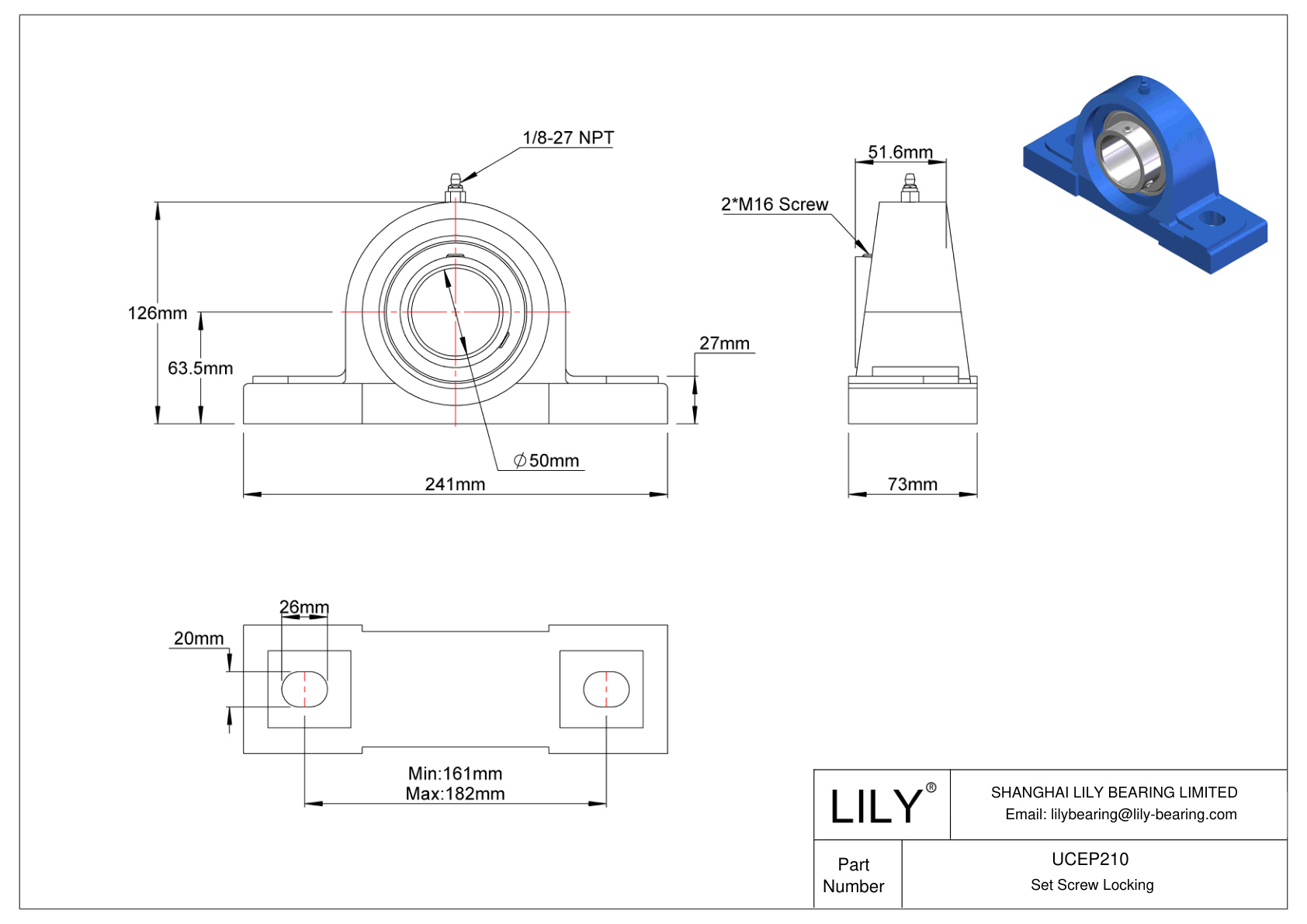 UCEP210 Tornillo de fijación de rodamientos Pillow Block cad drawing