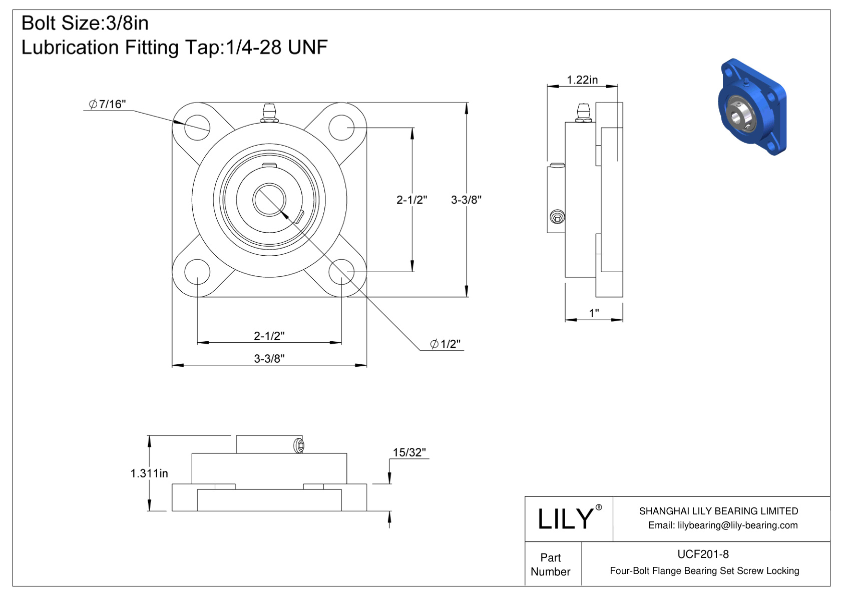 UCF201-8 Tornillo de fijación del cojinete de brida de cuatro pernos cad drawing