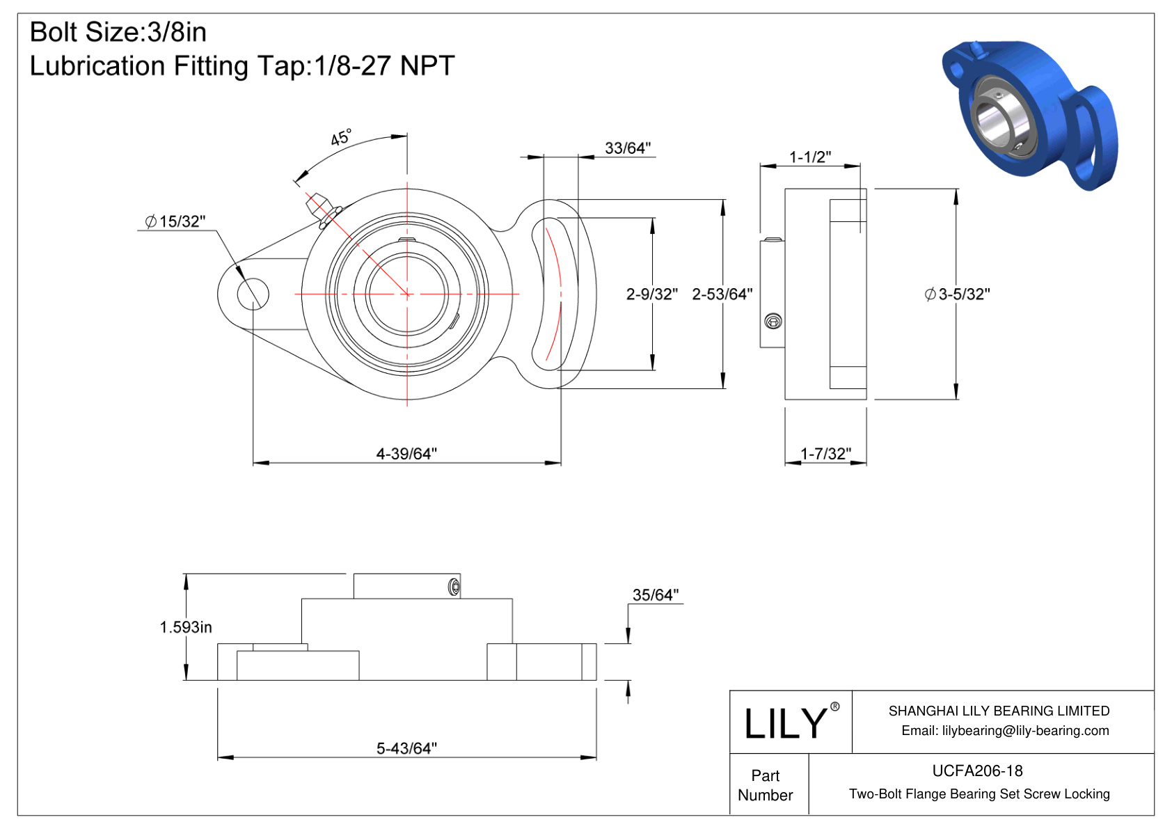 UCFA206-18 双螺栓法兰轴承 固定螺钉锁定 cad drawing