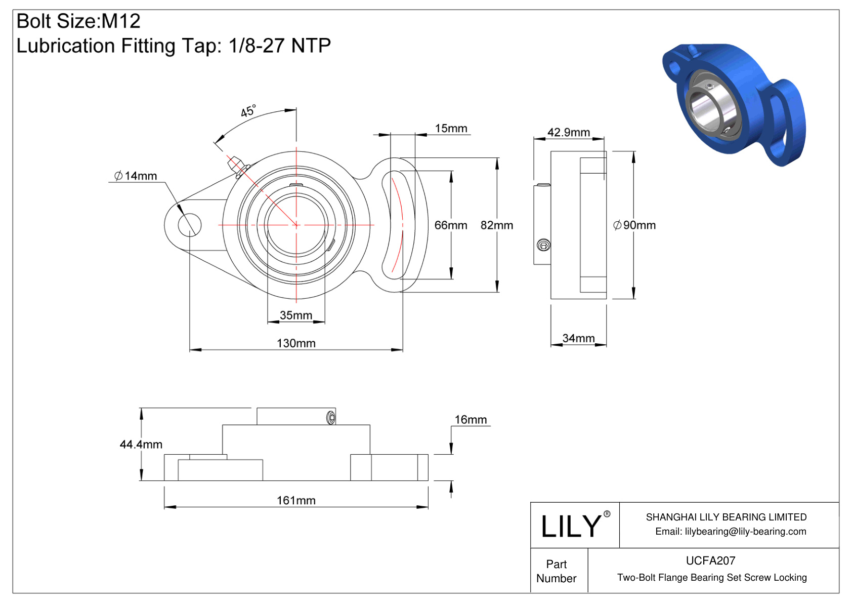 UCFA207 双螺栓法兰轴承 固定螺钉锁定 cad drawing