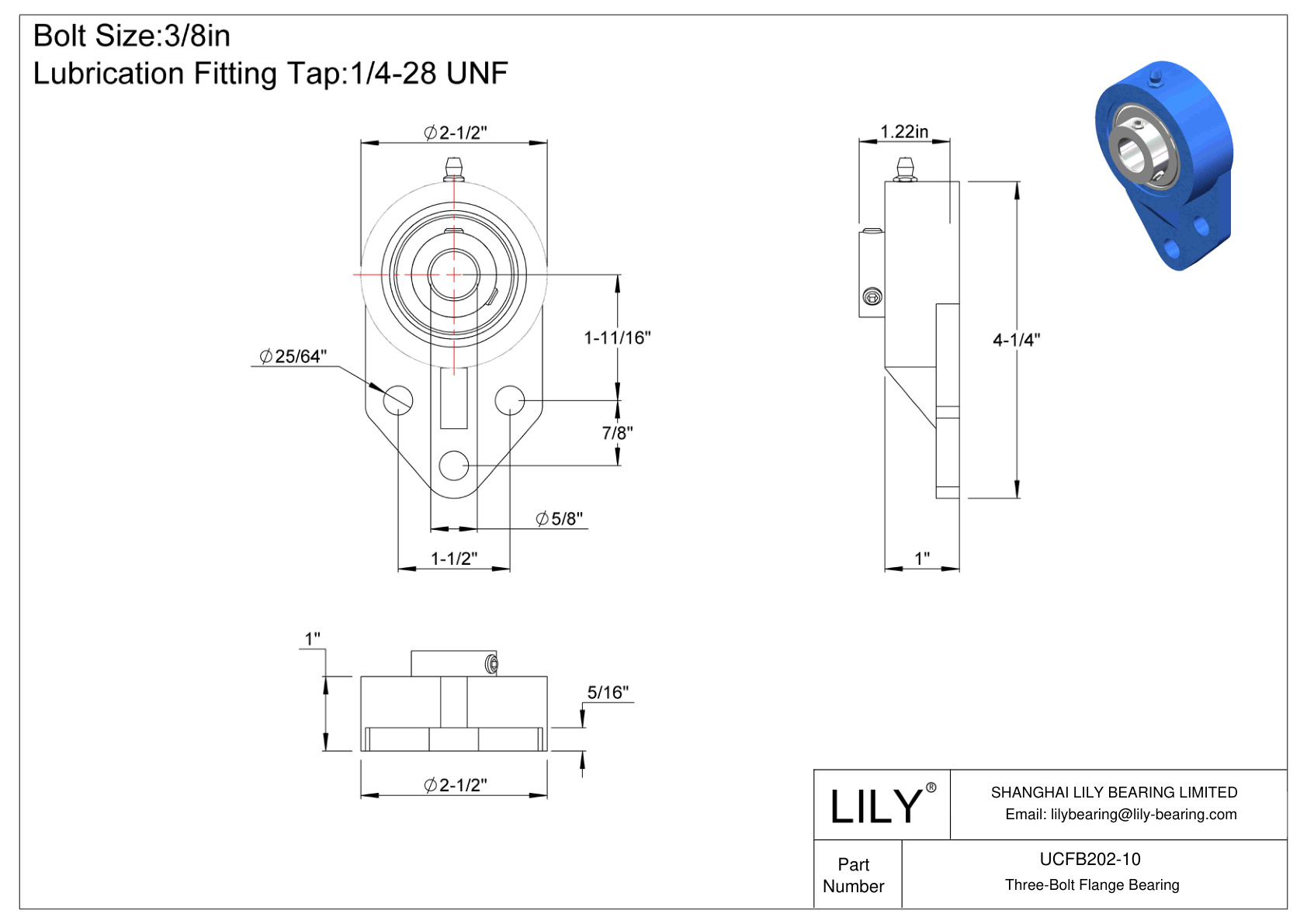 UCFB202-10 三螺栓法兰轴承固定螺钉锁定 cad drawing