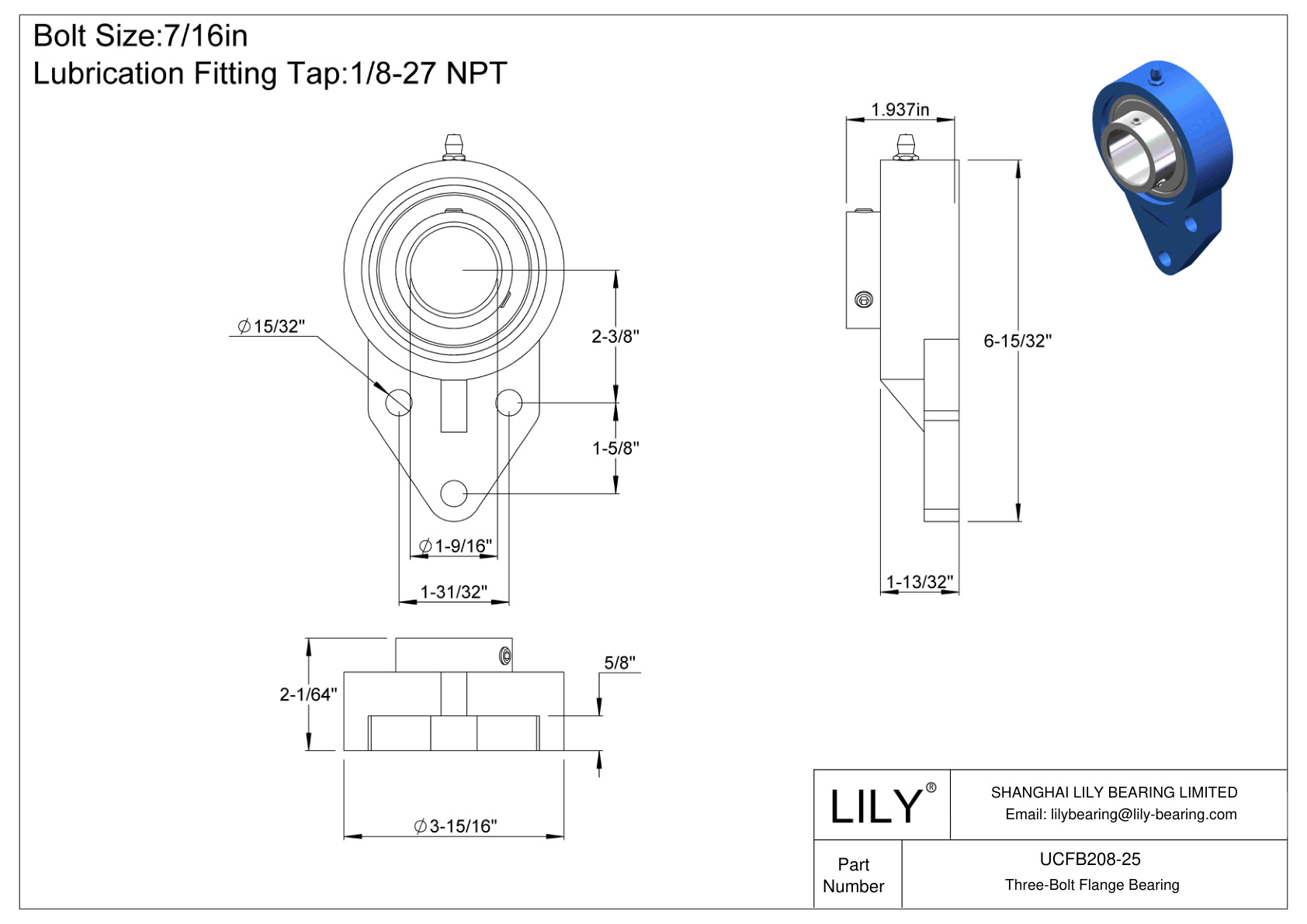 UCFB208-25 三螺栓法兰轴承固定螺钉锁定 cad drawing