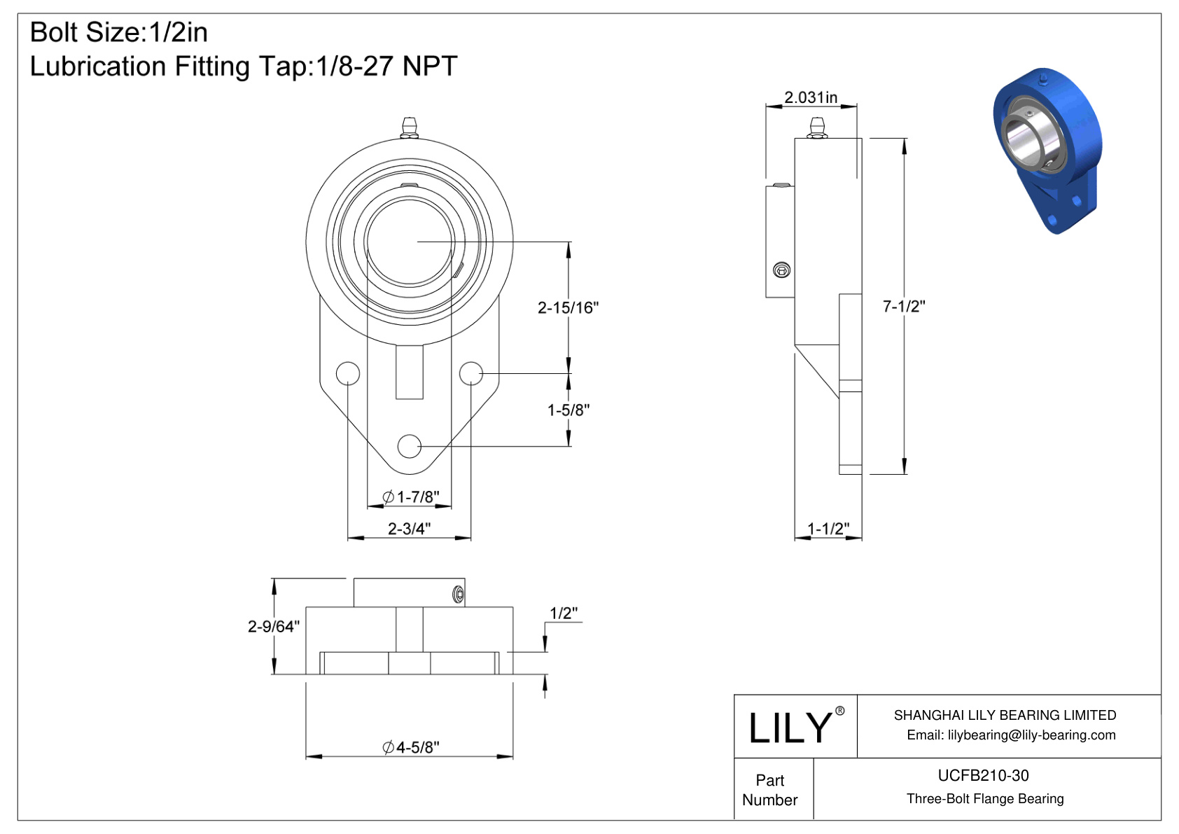 UCFB210-30 三螺栓法兰轴承固定螺钉锁定 cad drawing