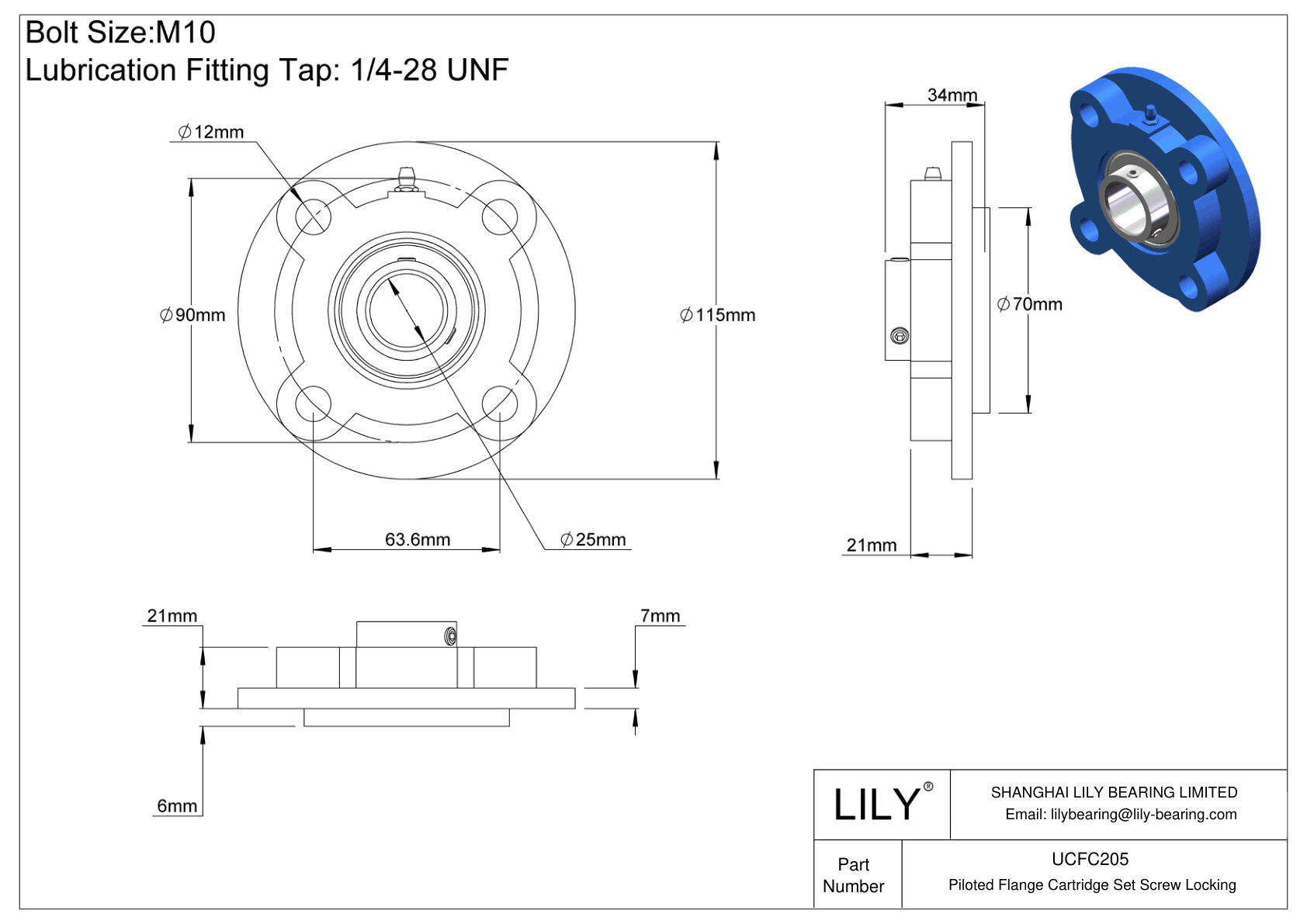 UCFC205 带导向法兰插装固定螺钉锁定 cad drawing