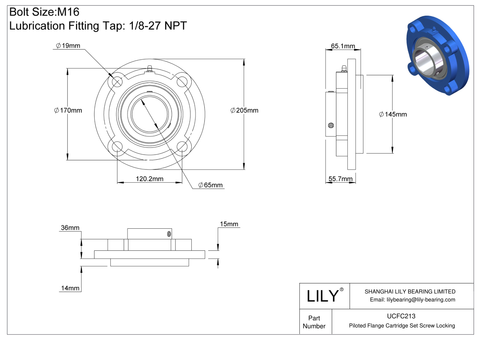 UCFC213 Cartucho con brida pilotada Tornillo prisionero Bloqueo cad drawing