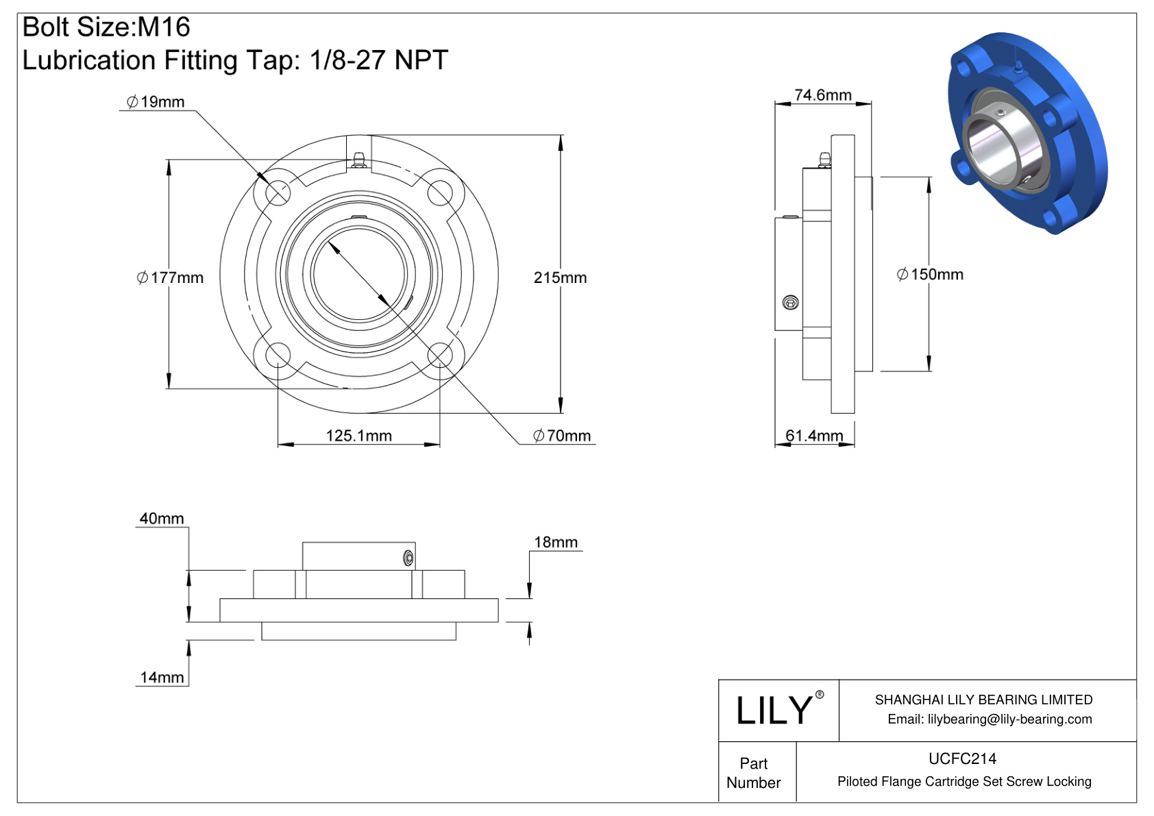 UCFC214 Cartucho con brida pilotada Tornillo prisionero Bloqueo cad drawing