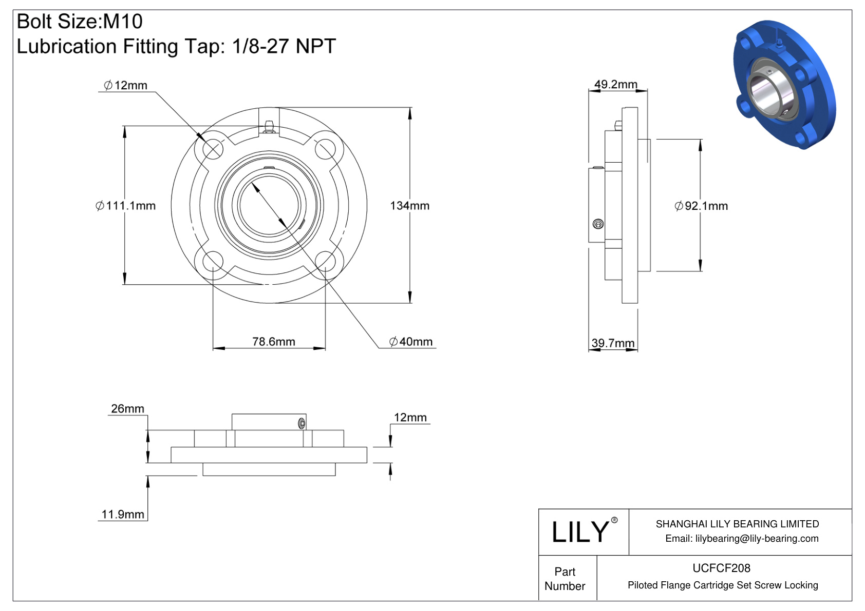 UCFCF208 Cartucho con brida pilotada Tornillo prisionero Bloqueo cad drawing