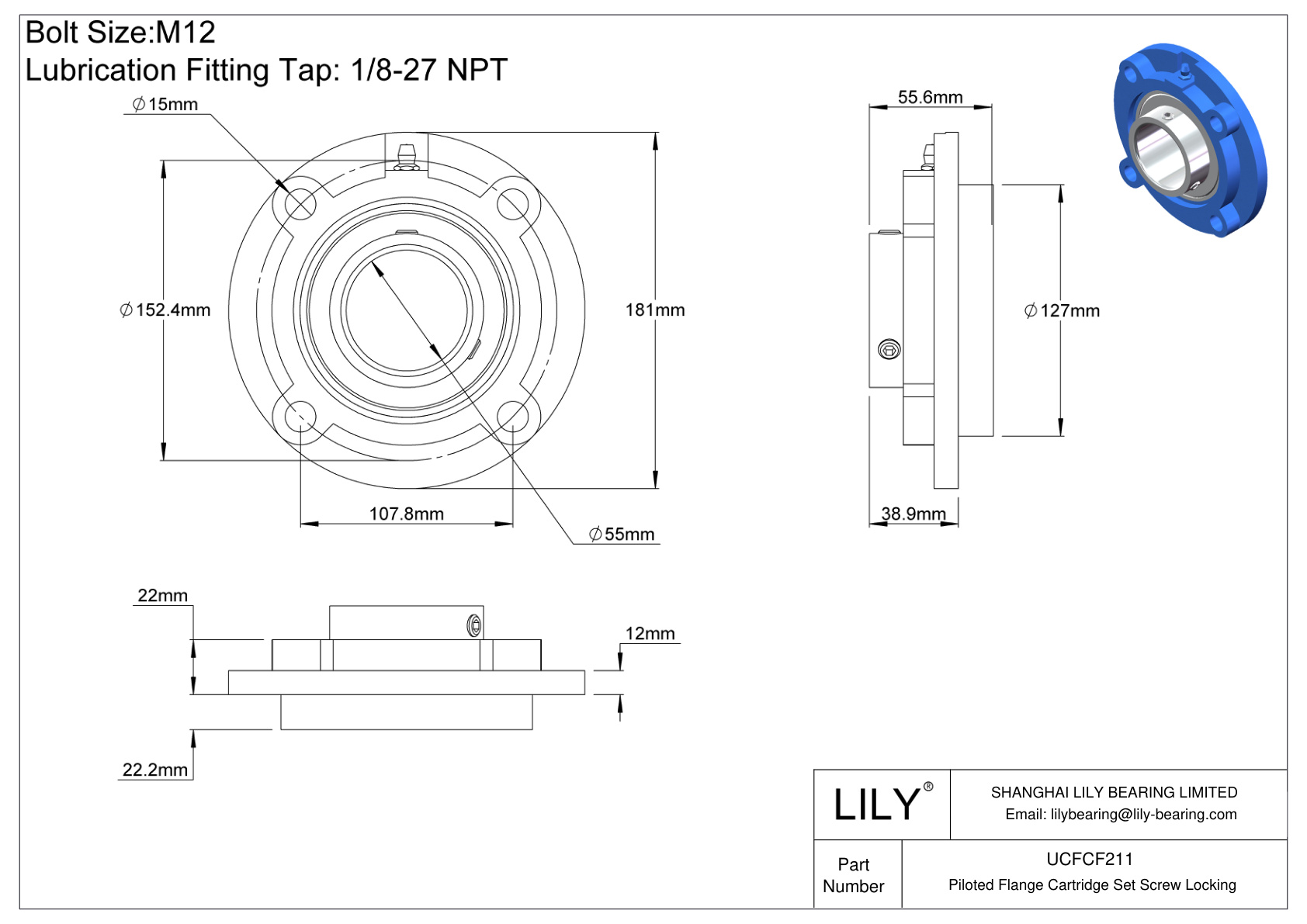 UCFCF211 带导向法兰插装固定螺钉锁定 cad drawing