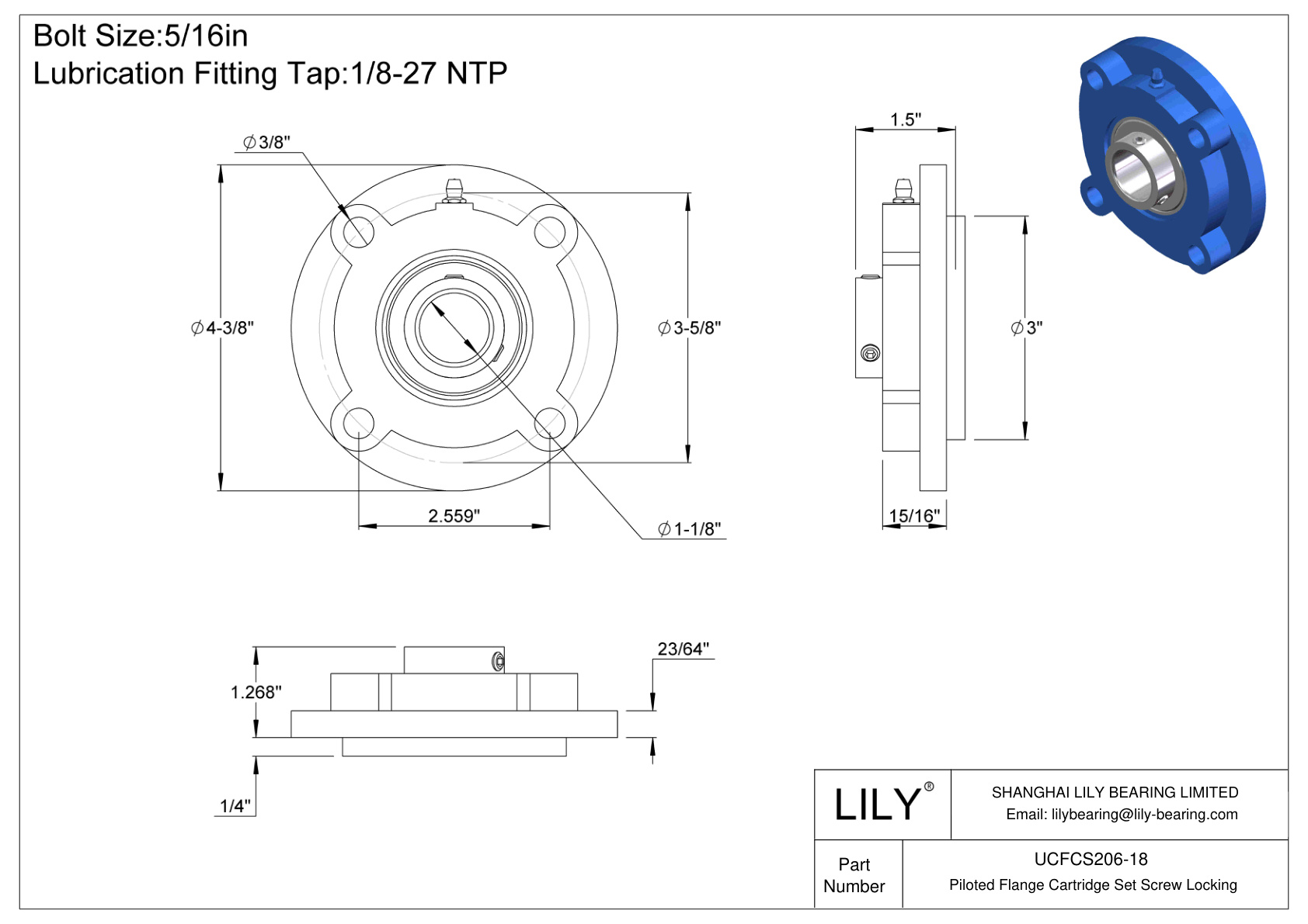 UCFCS206-18 带导向法兰插装固定螺钉锁定 cad drawing