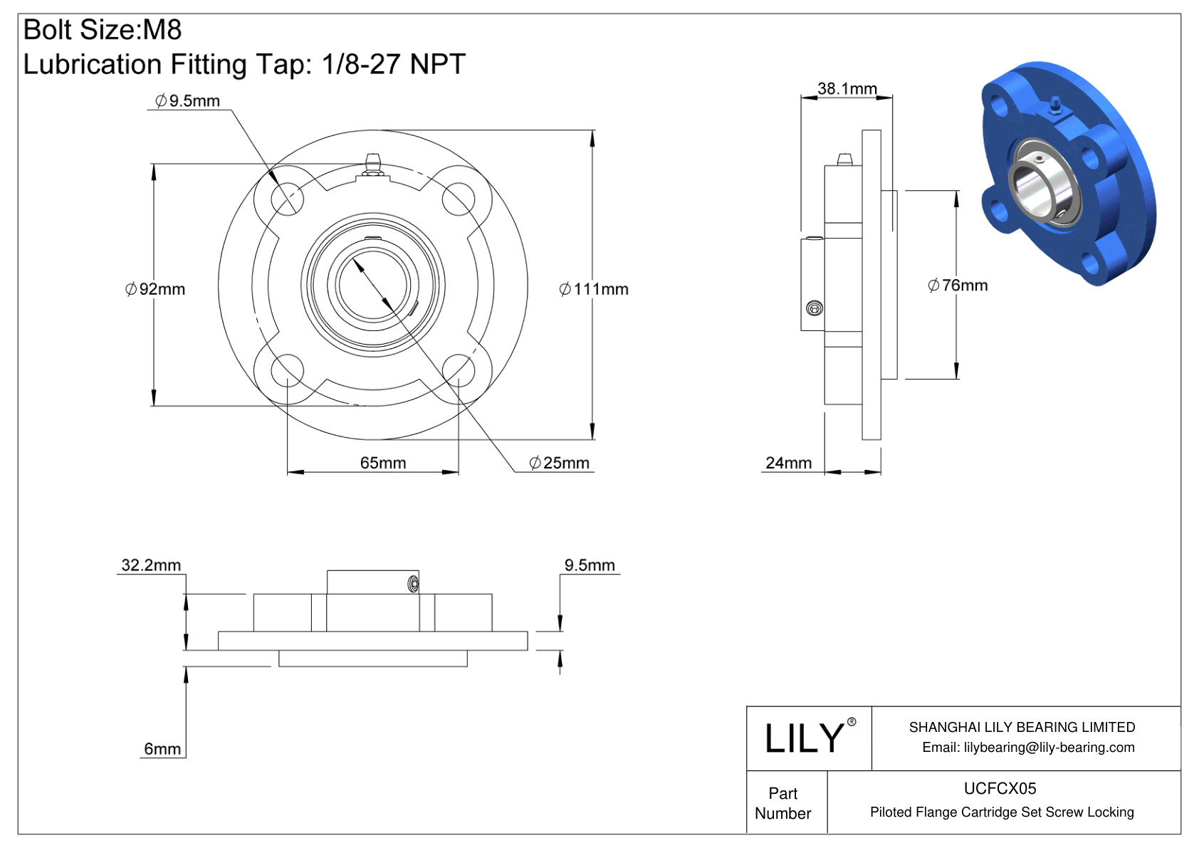 UCFCX05 Cartucho con brida pilotada Tornillo prisionero Bloqueo cad drawing