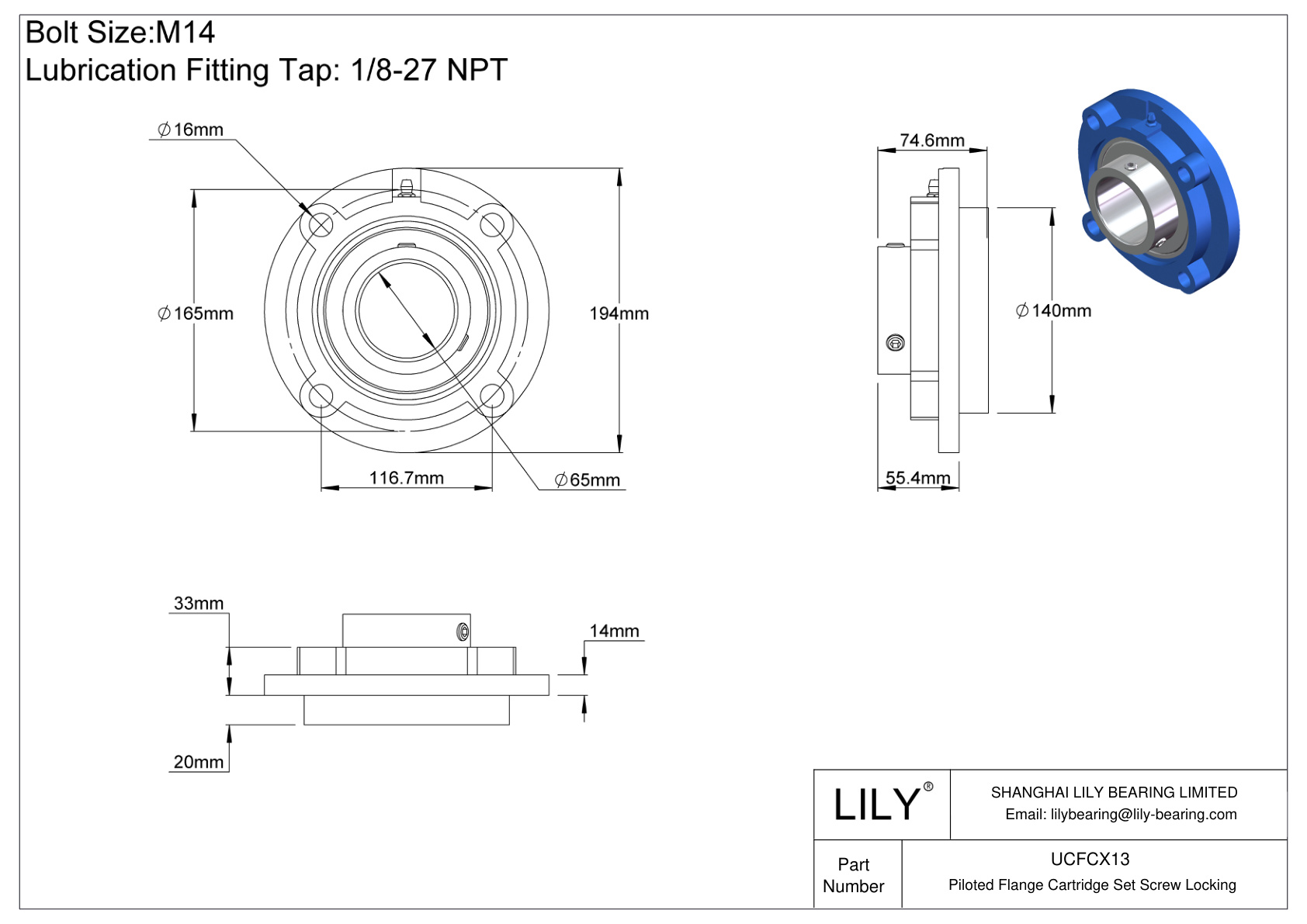 UCFCX13 Cartucho con brida pilotada Tornillo prisionero Bloqueo cad drawing