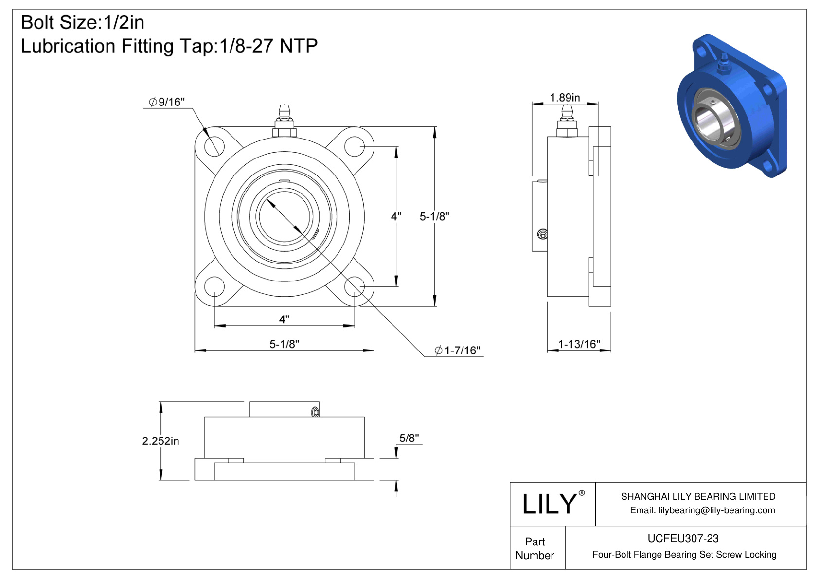 UCFEU307-23 四螺栓法兰轴承固定螺钉锁定 cad drawing