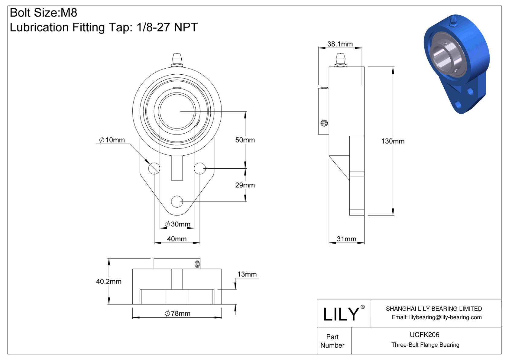 UCFK206 三螺栓法兰轴承固定螺钉锁定 cad drawing