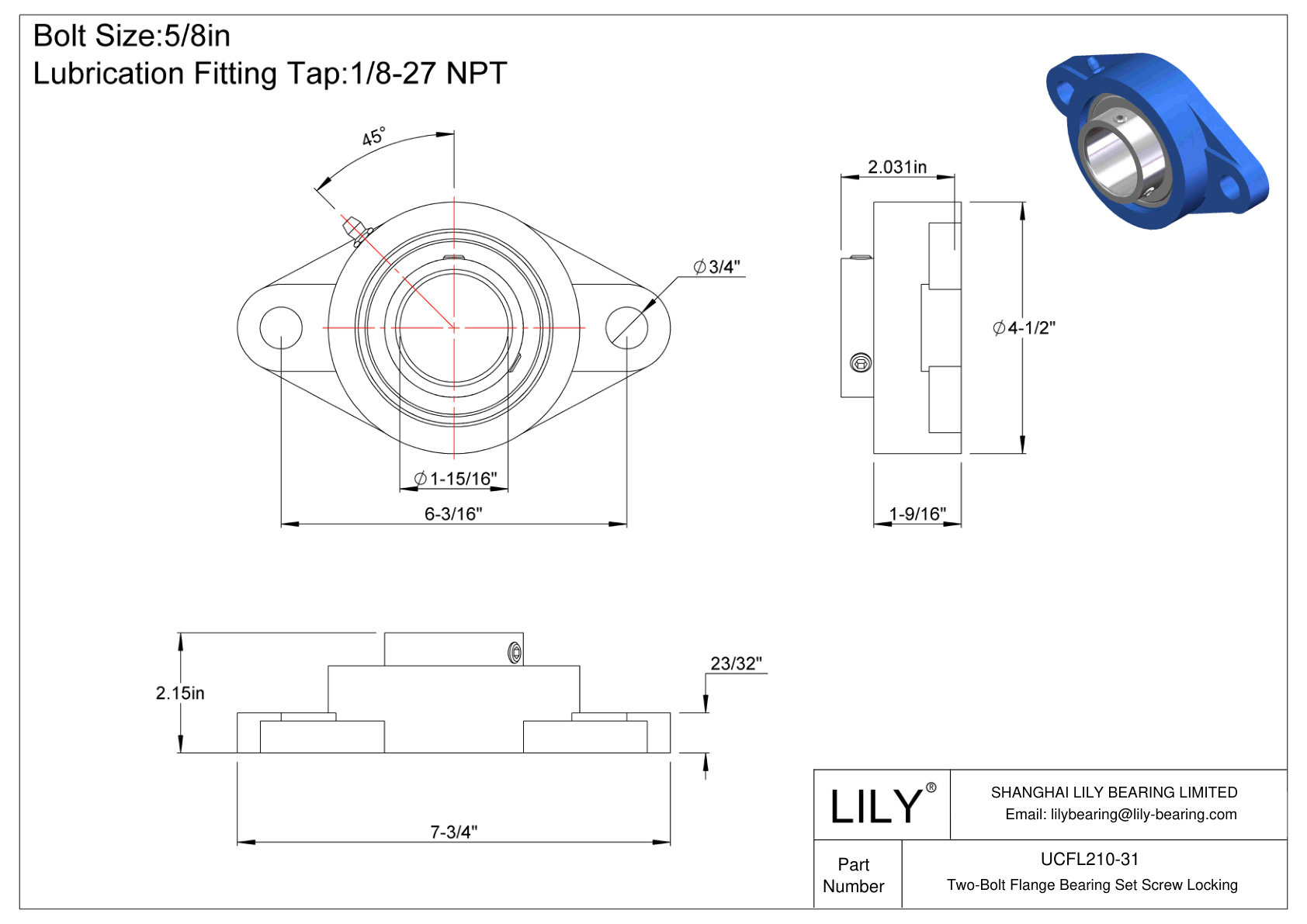 UCFL210-31 双螺栓法兰轴承 固定螺钉锁定 cad drawing