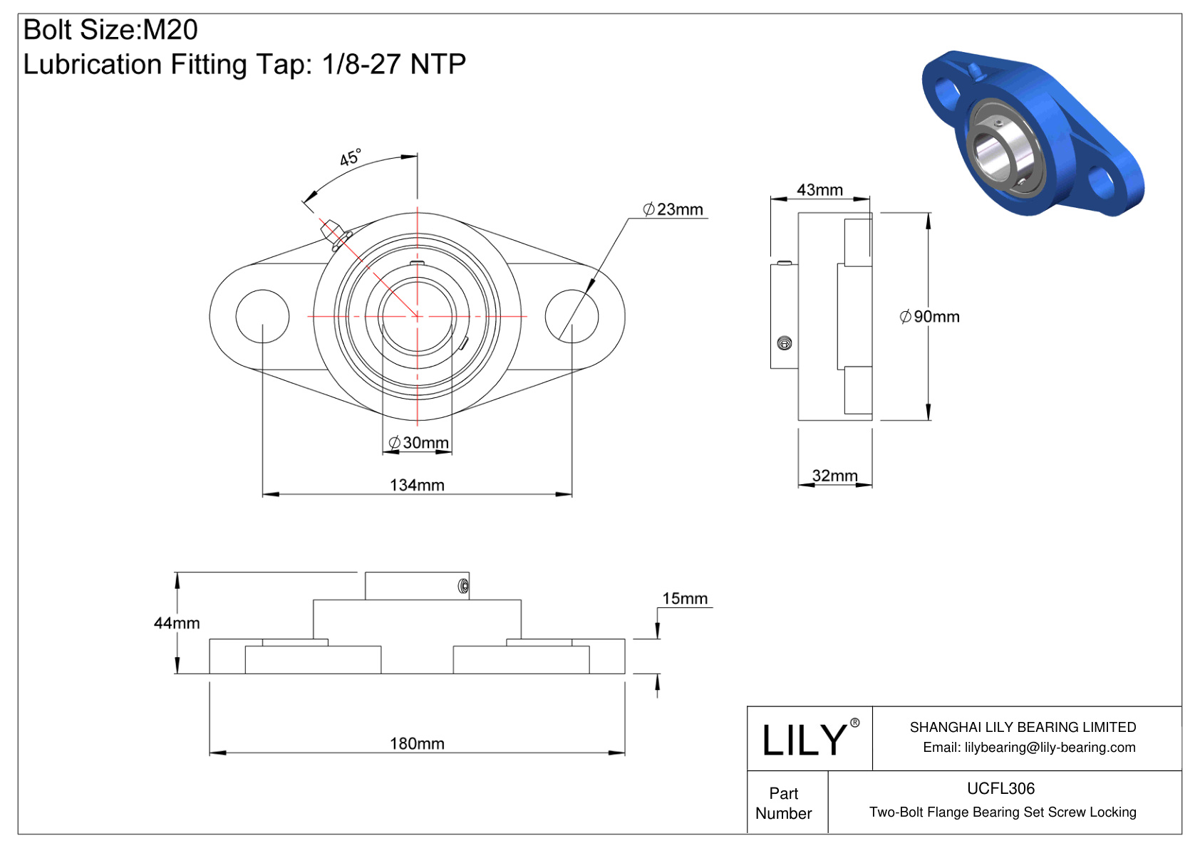 UCFL306 双螺栓法兰轴承 固定螺钉锁定 cad drawing