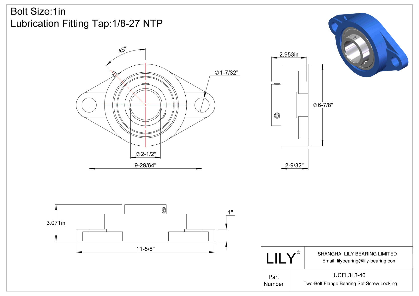 UCFL313-40 双螺栓法兰轴承 固定螺钉锁定 cad drawing