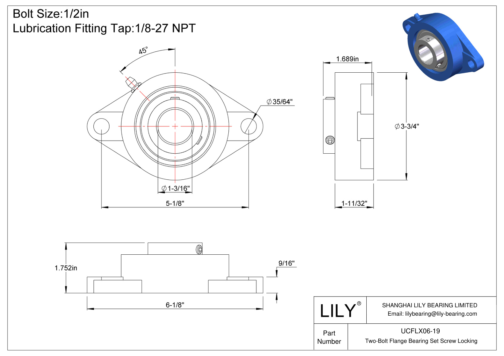 UCFLX06-19 Tornillo de fijación del cojinete de brida de dos pernos cad drawing