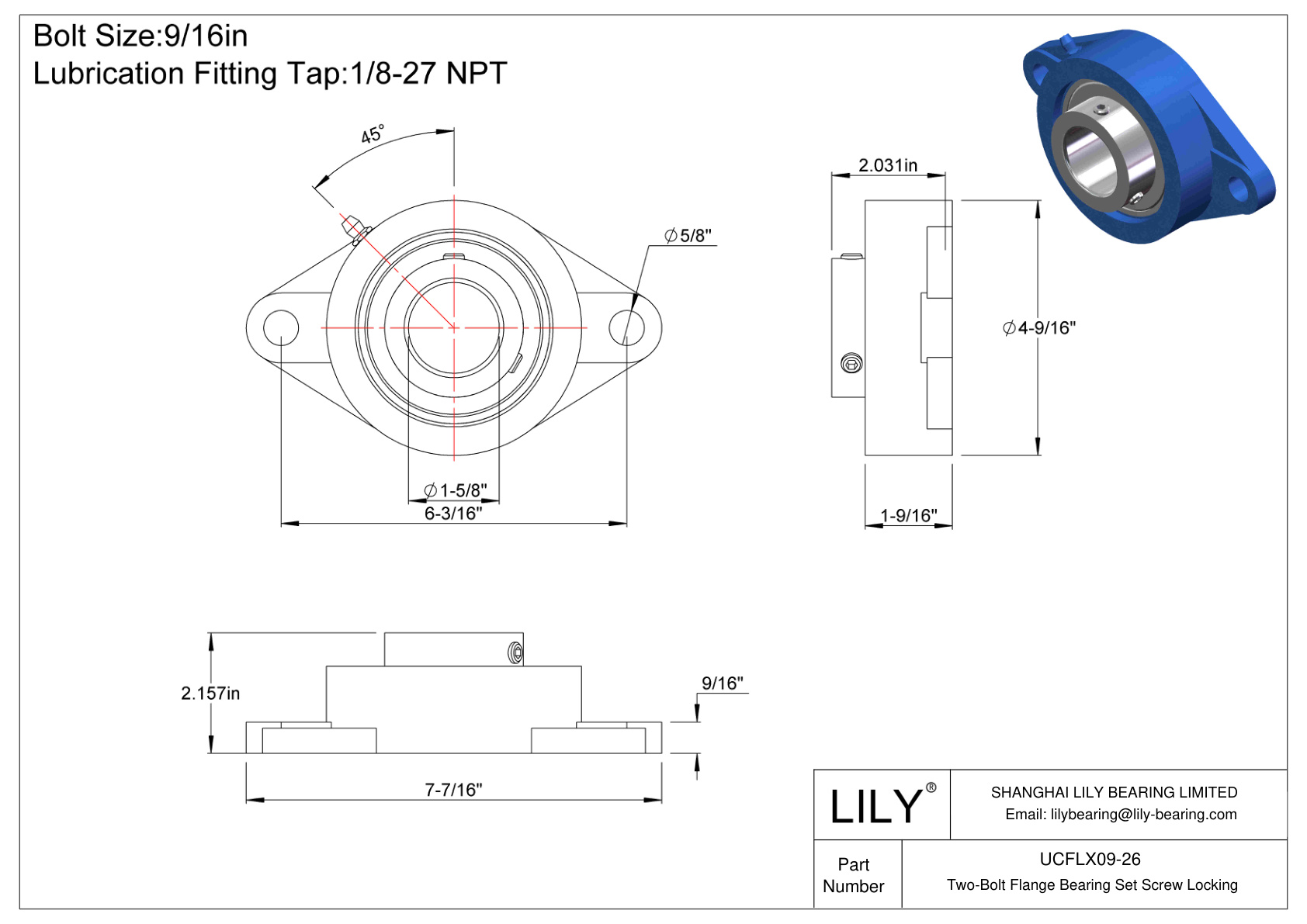 UCFLX09-26 Tornillo de fijación del cojinete de brida de dos pernos cad drawing