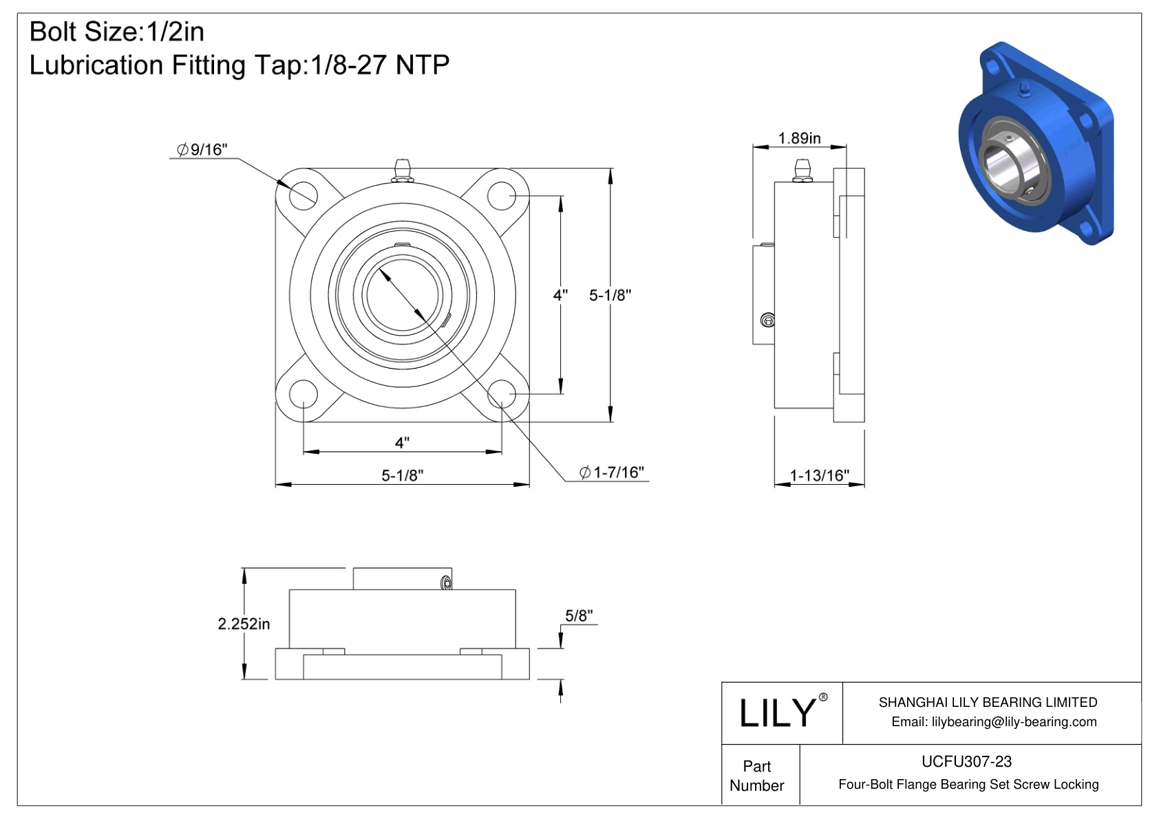 UCFU307-23 四螺栓法兰轴承固定螺钉锁定 cad drawing