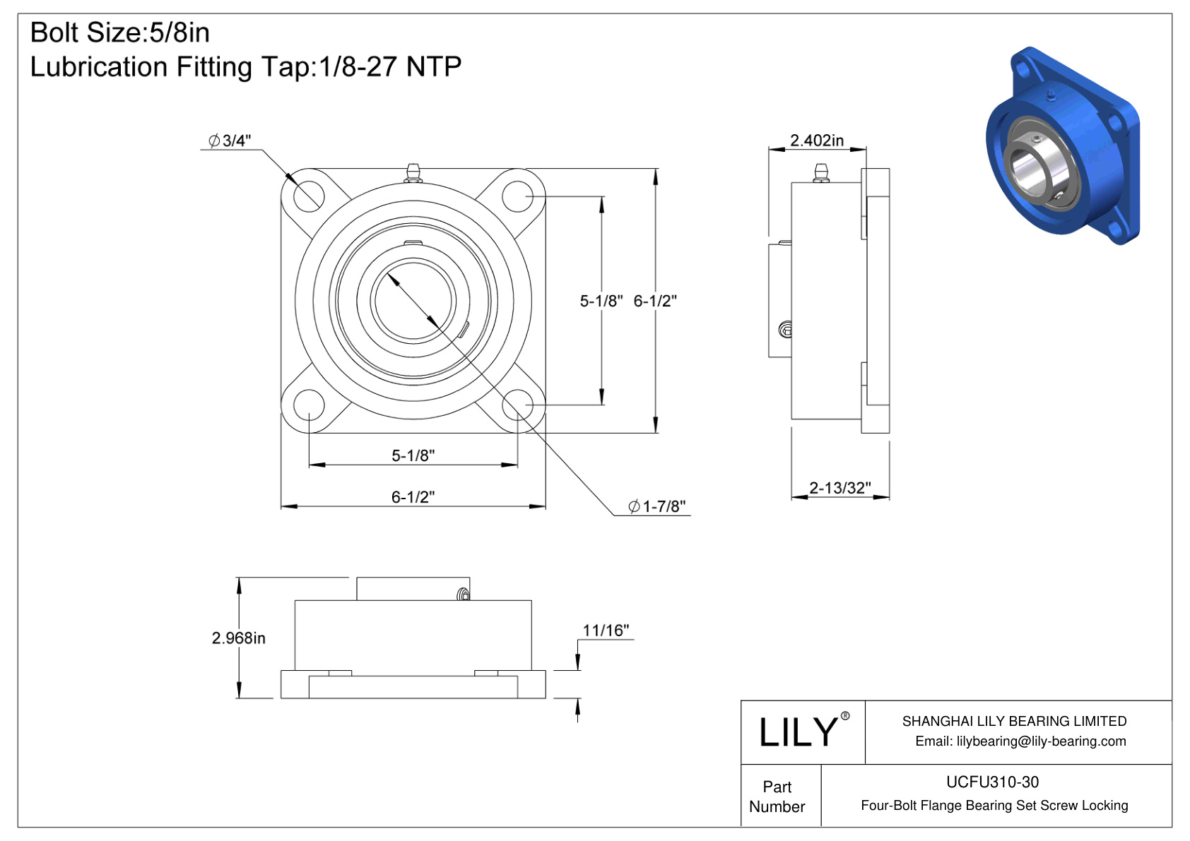 UCFU310-30 Tornillo de fijación del cojinete de brida de cuatro pernos cad drawing