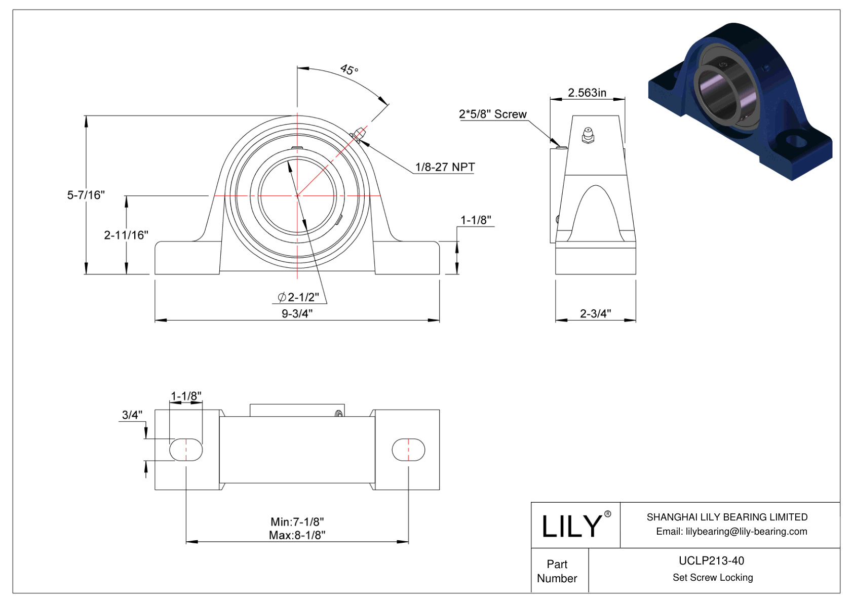 UCLP213-40 滑动轴承固定螺钉锁定 cad drawing