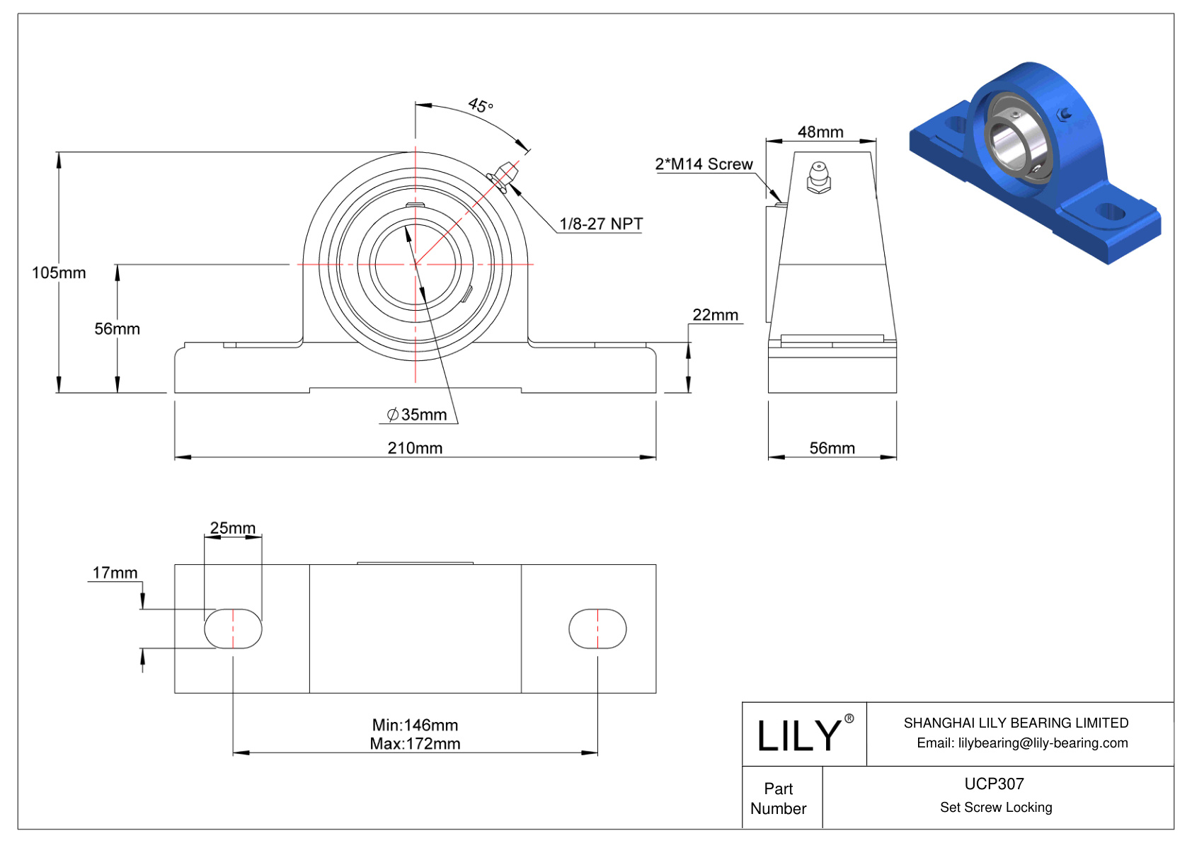 UCP307 Tornillo de fijación de rodamientos Pillow Block cad drawing