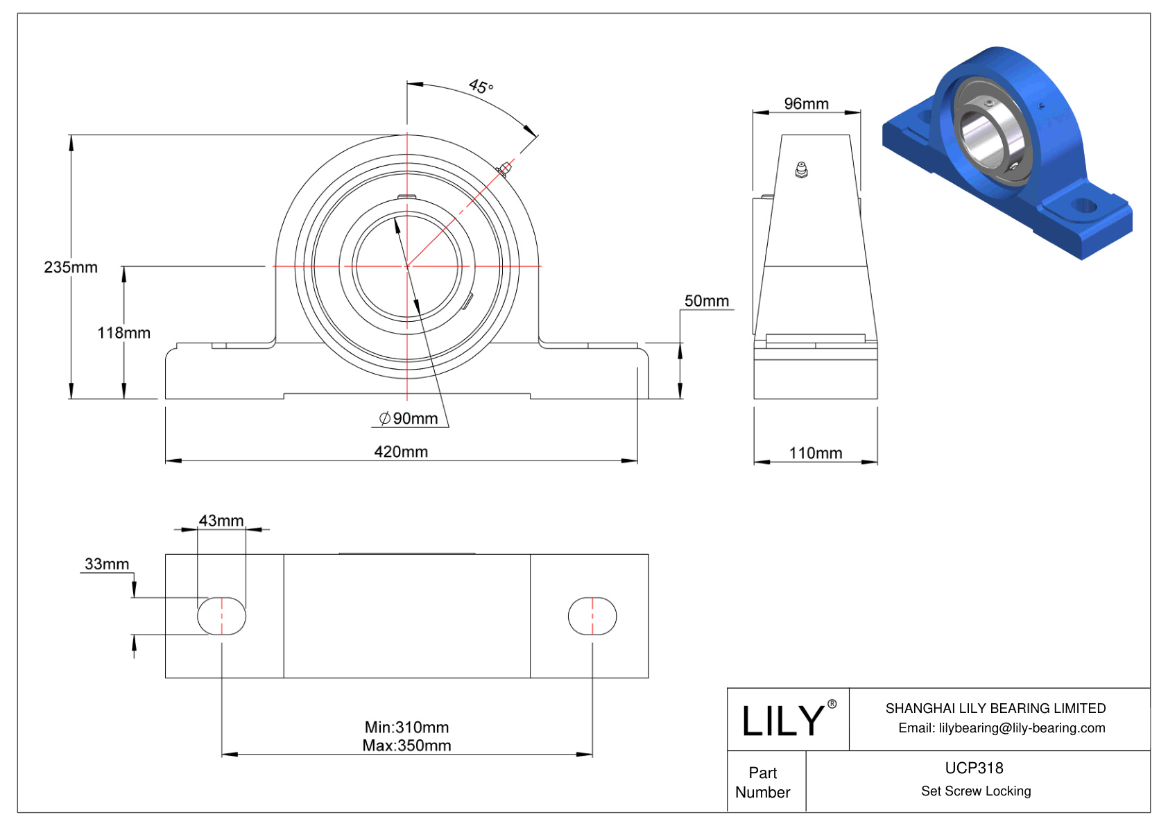 UCP318 Tornillo de fijación de rodamientos Pillow Block cad drawing