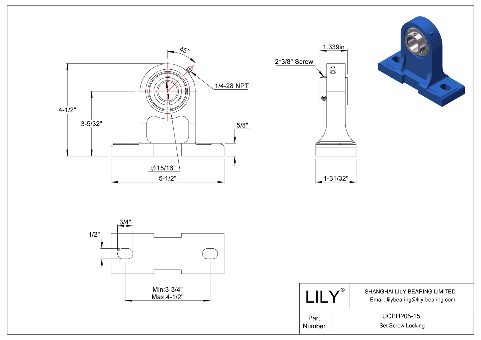 UCPH205-15 滑动轴承固定螺钉锁定 cad drawing