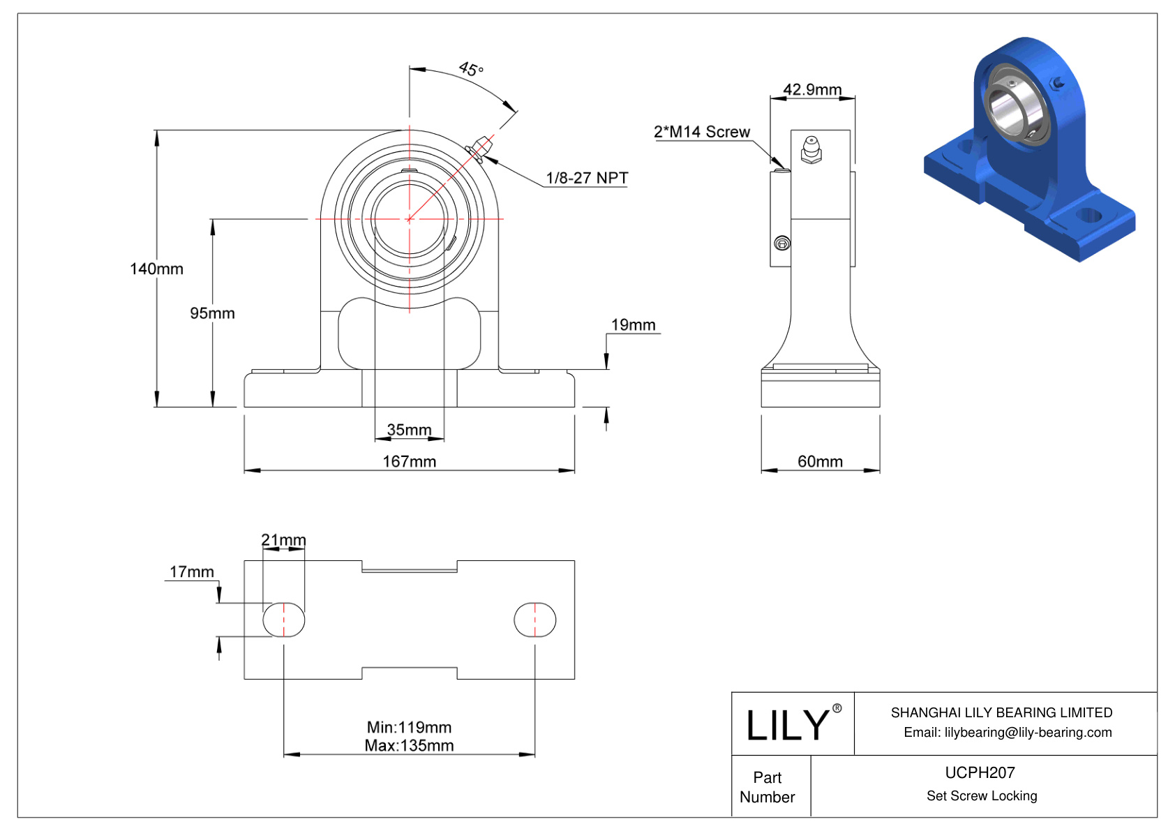 UCPH207 滑动轴承固定螺钉锁定 cad drawing