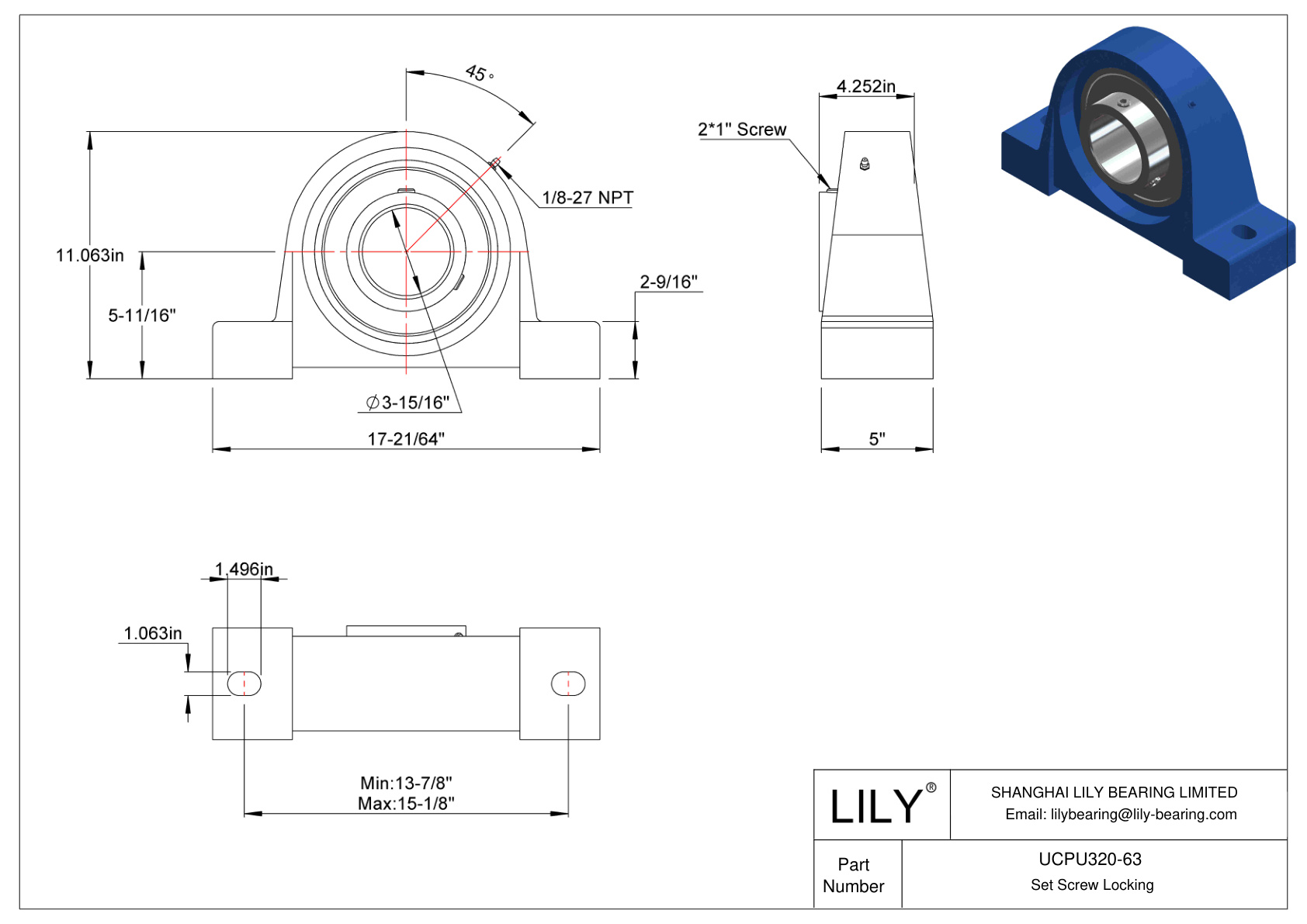 UCPU320-63 Tornillo de fijación de rodamientos Pillow Block cad drawing