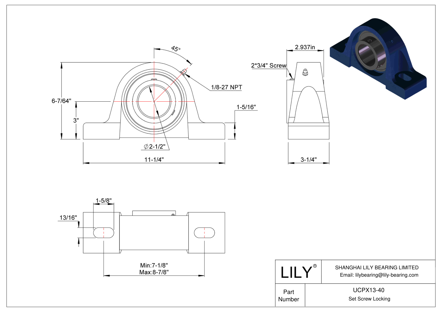 UCPX13-40 滑动轴承固定螺钉锁定 cad drawing