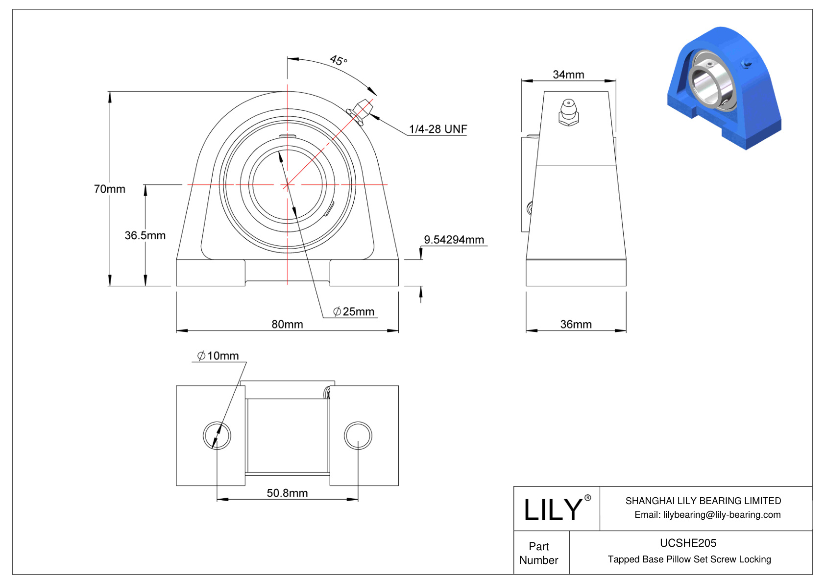 UCSHE205 Base roscada Tornillo prisionero Bloqueo cad drawing