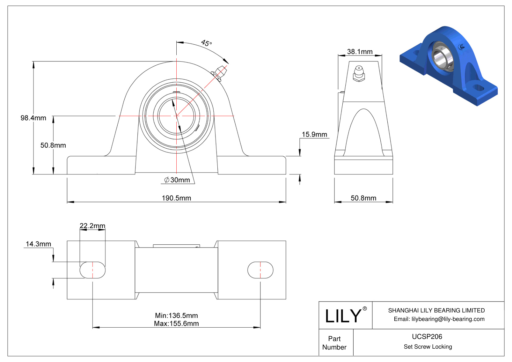 UCSP206 Tornillo de fijación de rodamientos Pillow Block cad drawing