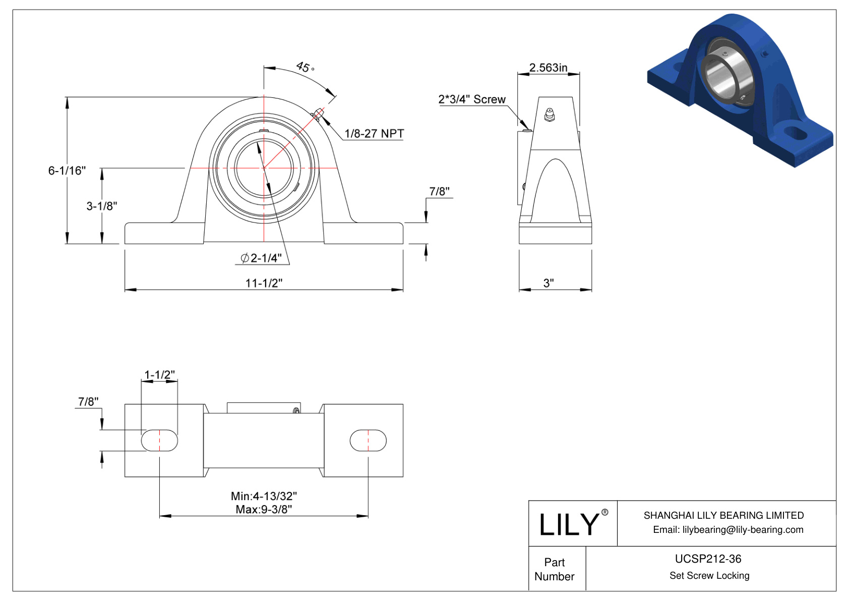 UCSP212-36 滑动轴承固定螺钉锁定 cad drawing