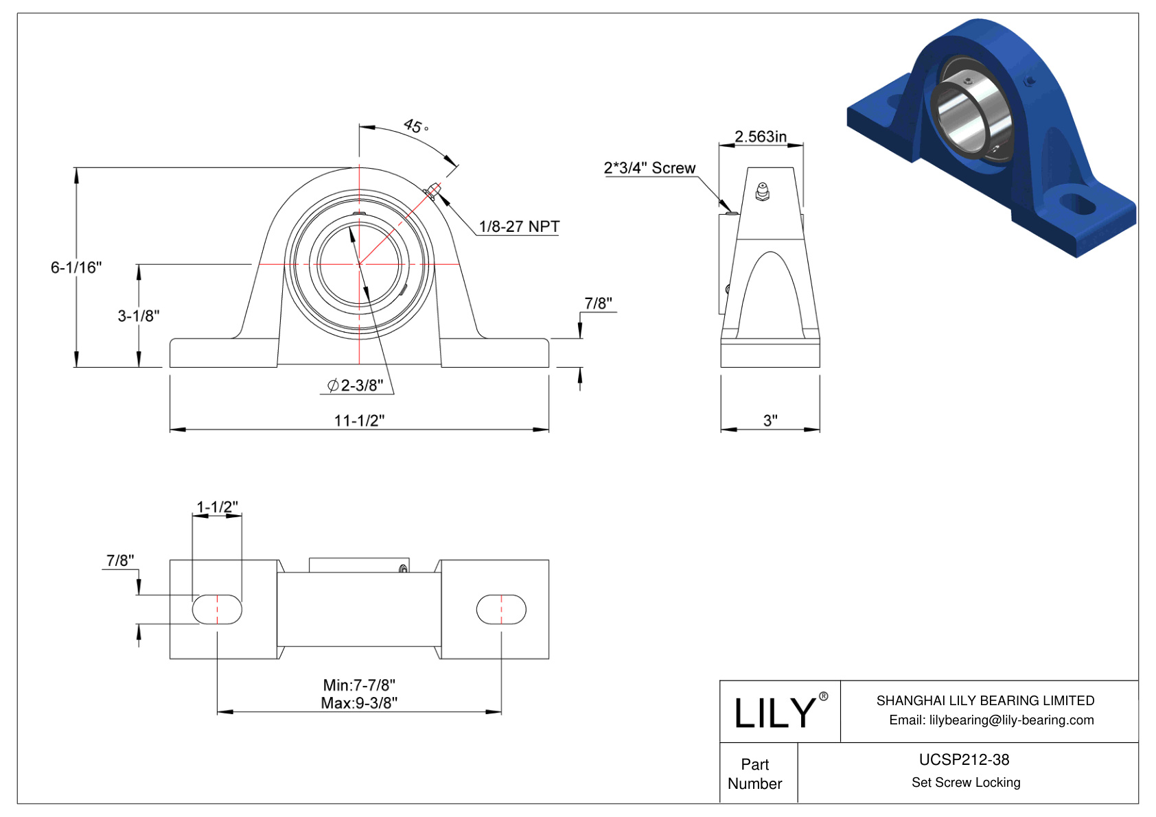 UCSP212-38 滑动轴承固定螺钉锁定 cad drawing