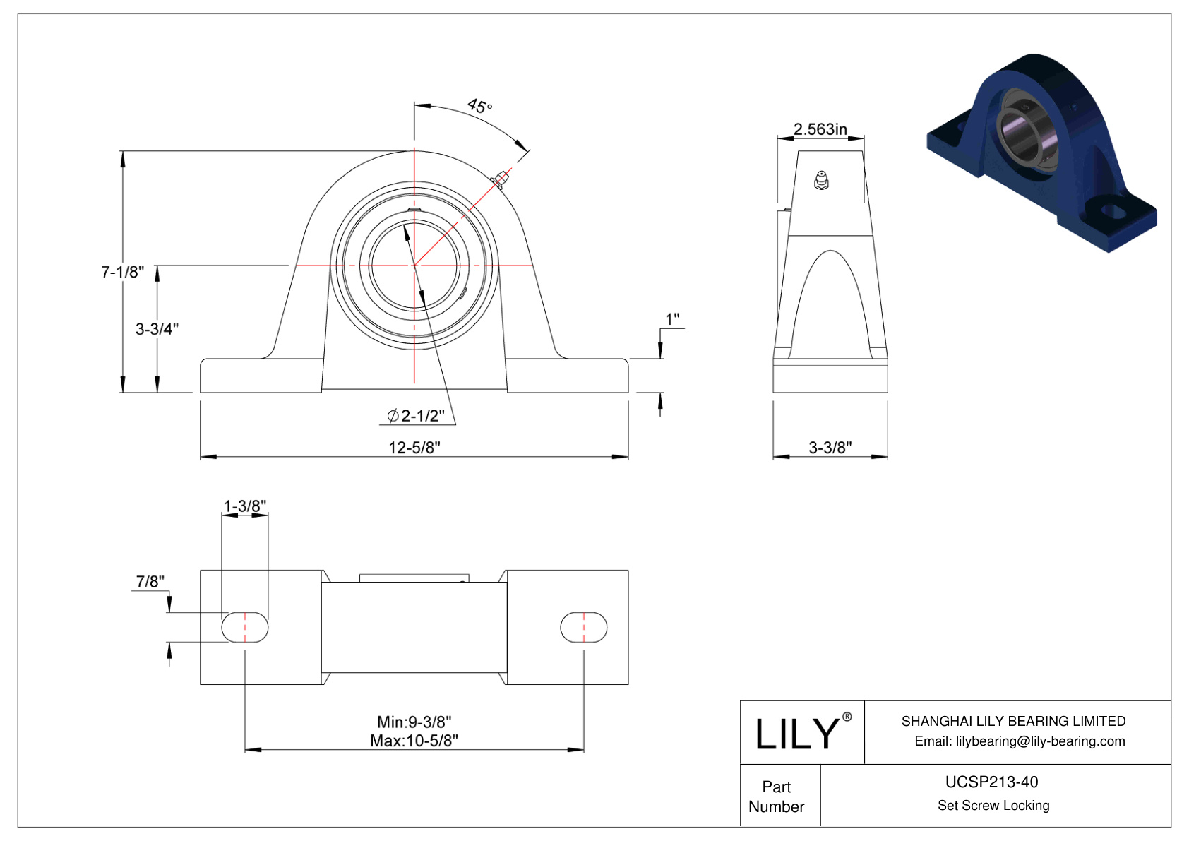 UCSP213-40 滑动轴承固定螺钉锁定 cad drawing