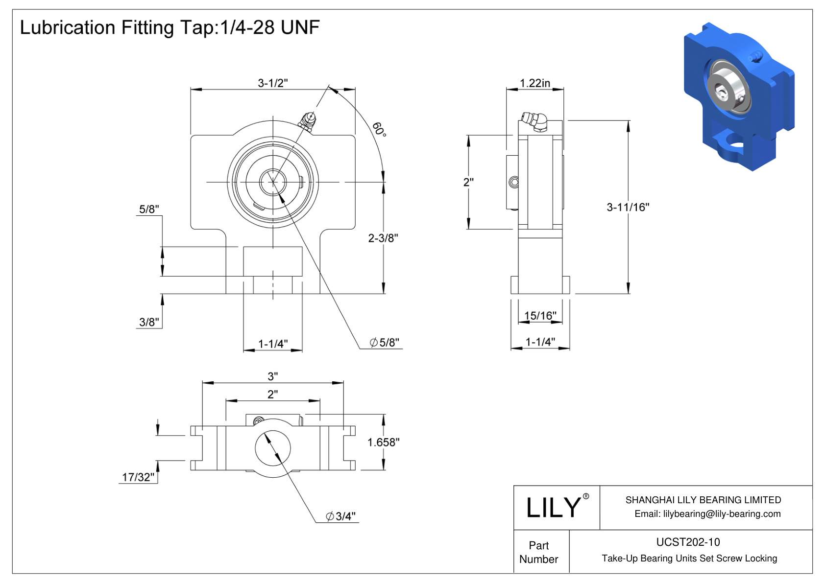UCST202-10 Take-Up Bearing Units Set Screw Locking cad drawing