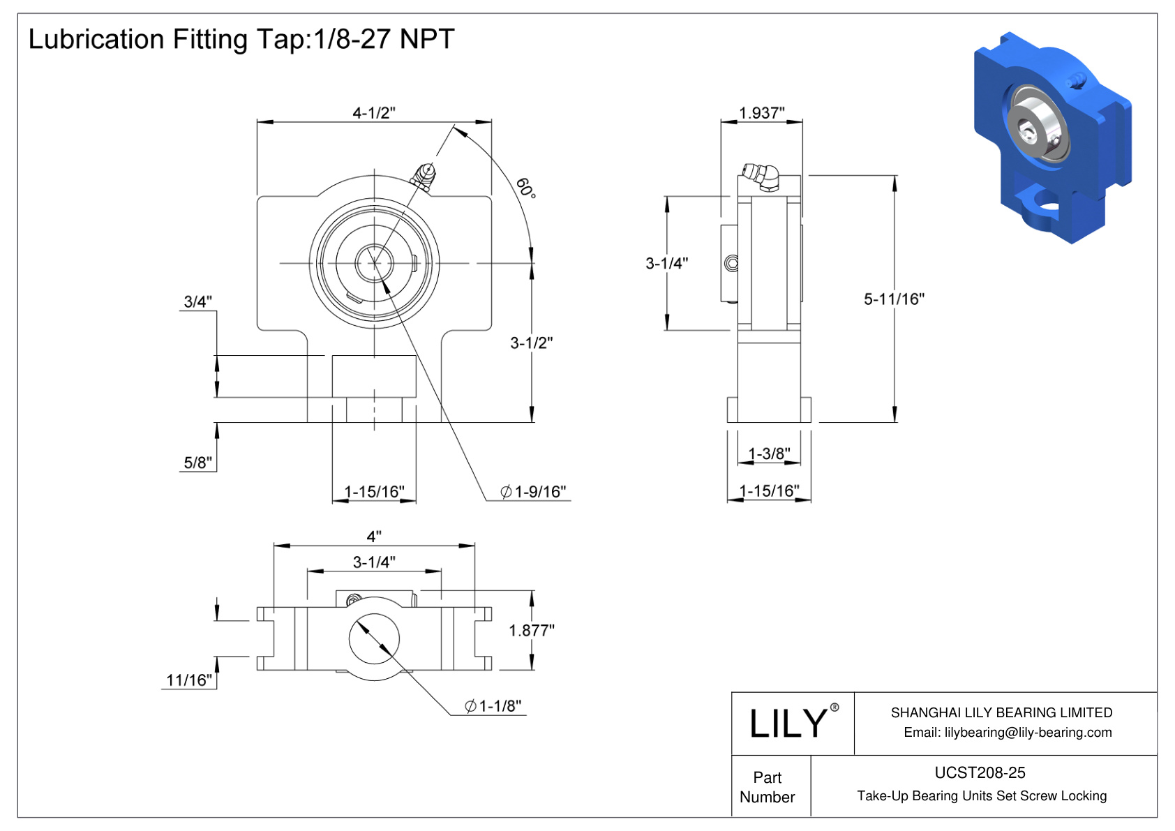 UCST208-25 收线轴承单元 固定螺钉锁定 cad drawing