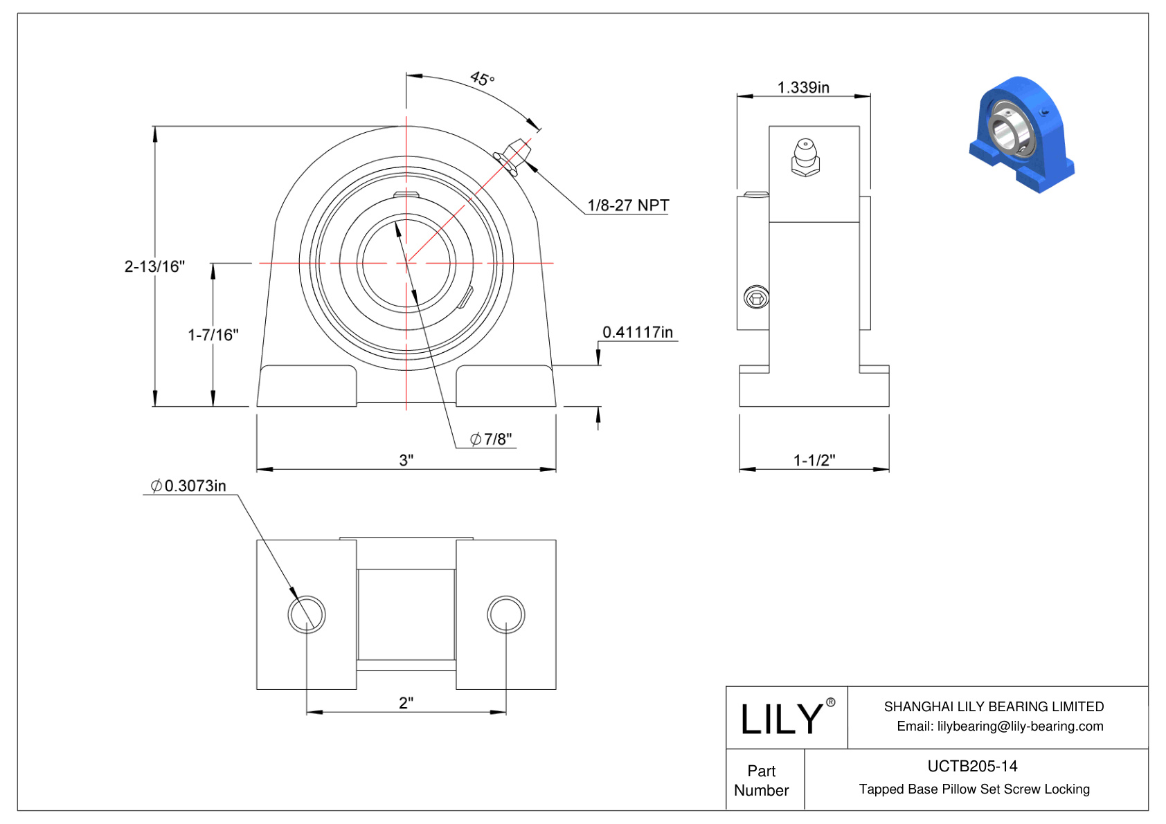 UCTB205-14 攻丝底座 枕式固定螺钉锁定 cad drawing