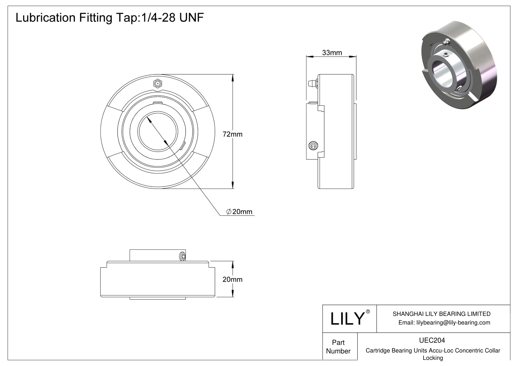 UEC204 Unidades de rodamientos de cartucho Accu-Loc Bloqueo de collar concéntrico cad drawing