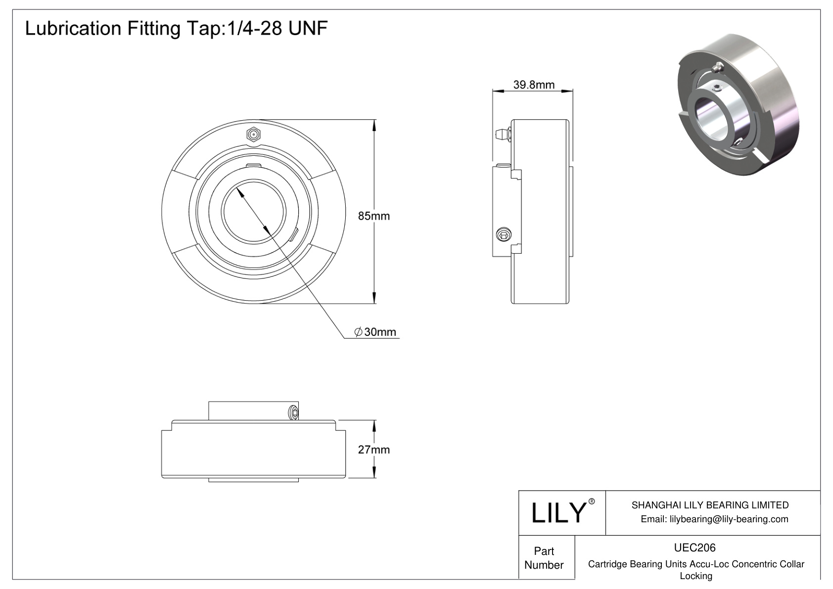 UEC206 Unidades de rodamientos de cartucho Accu-Loc Bloqueo de collar concéntrico cad drawing