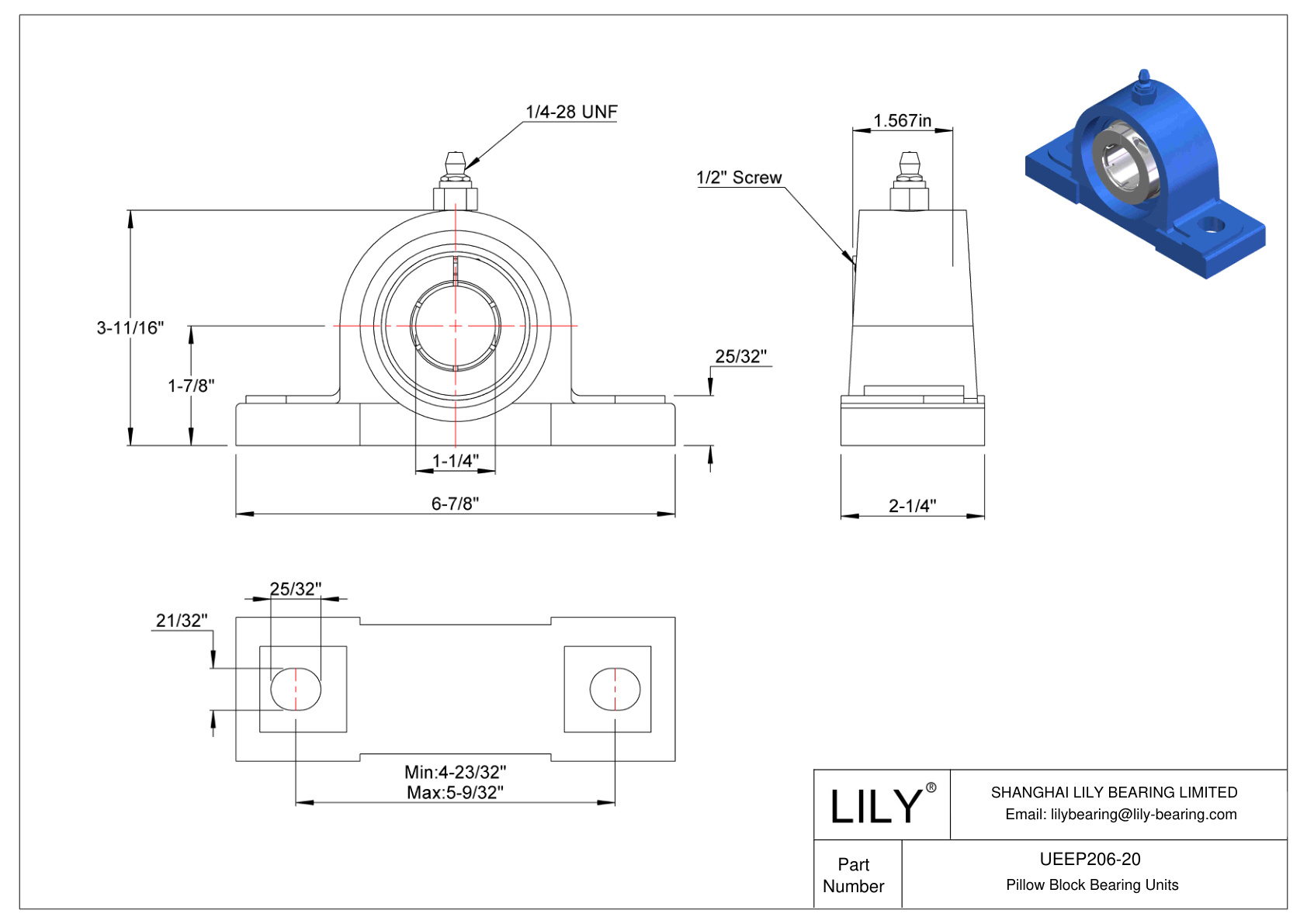 UEEP206-20 Pillow Block Bearing Accu-Loc Concentric Collar Locking cad drawing