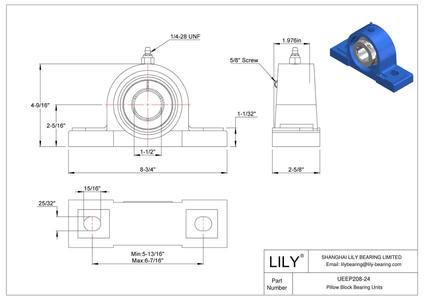 UEEP208-24 Pillow Block Bearing Accu-Loc Concentric Collar Locking cad drawing