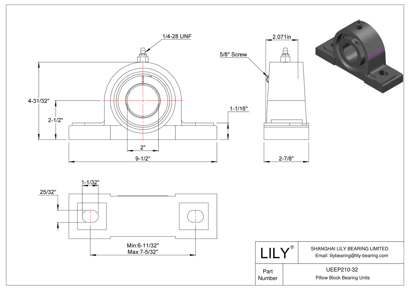 UEEP210-32 Pillow Block Bearing Accu-Loc Concentric Collar Locking cad drawing