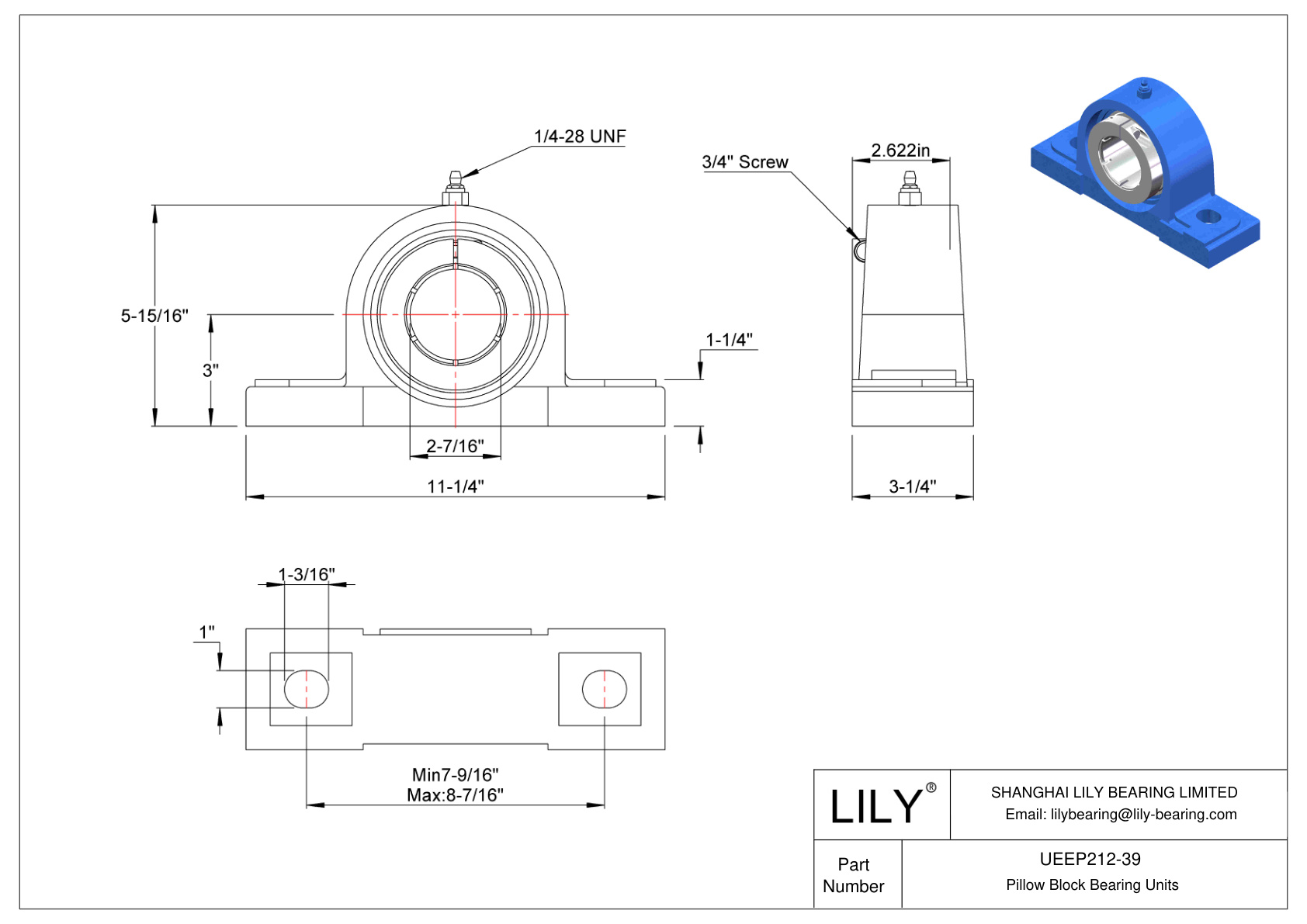 UEEP212-39 Pillow Block Bearing Accu-Loc Concentric Collar Locking cad drawing