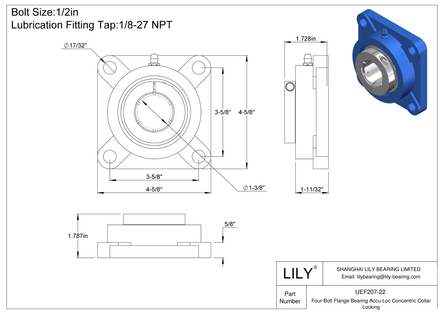 UEF207-22 四螺栓法兰轴承 Accu-Loc 同心环锁定 cad drawing