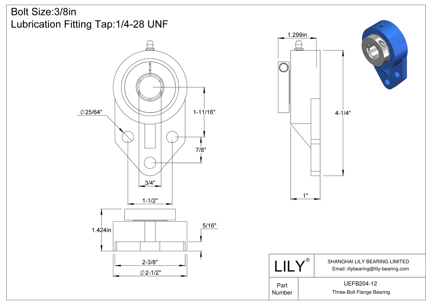 UEFB204-12 Cojinete de brida de tres tornillos Bloqueo de collarín concéntrico Accu-Loc cad drawing